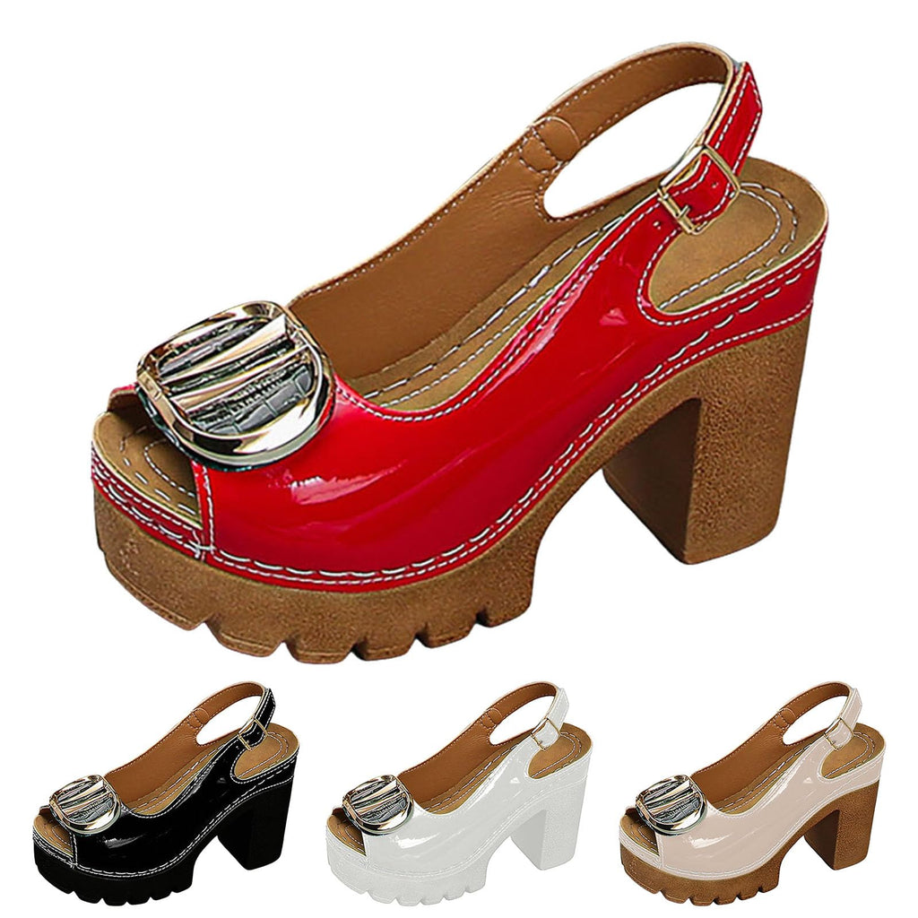 Women's Peep Toe Sandals Chunky Platform Heeled Pumps Slingback Heels Summer Dress Shoes Bridal Party Wedding Block High Heels Buckle Ankle Strap Sandals Dressy Comfortable Footwear