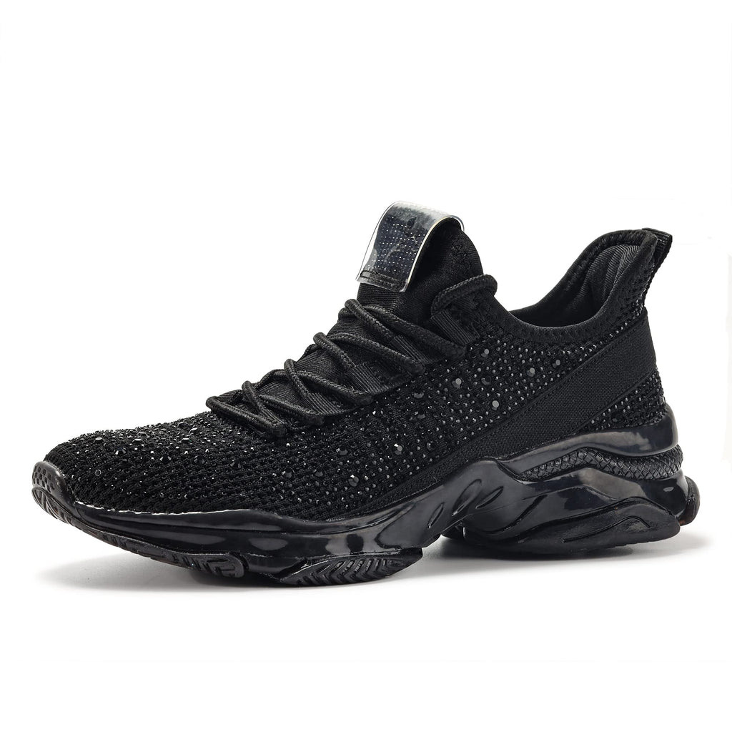 BELOS Women Rhinestone Mesh Slip On Walking Shoes | Fashion Breathable Spakle Glitter Sneaker