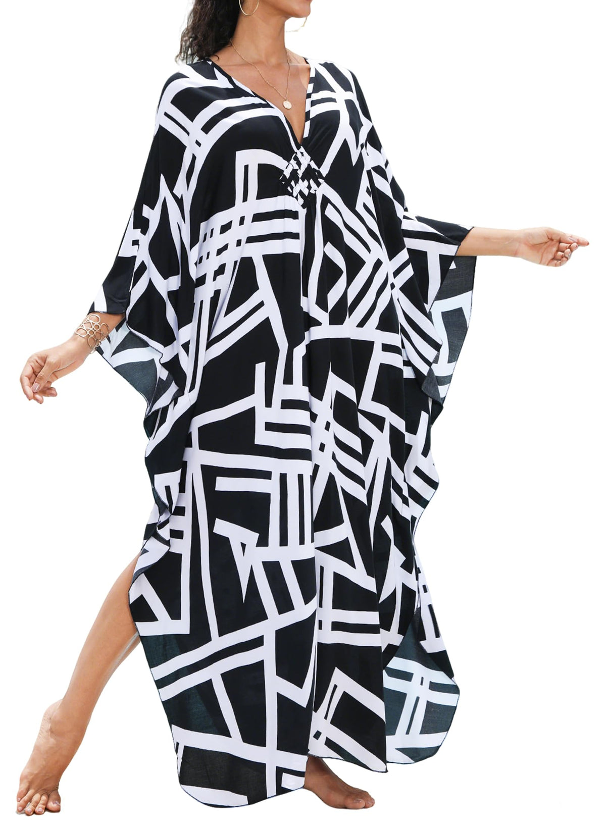 Yanziliu Kaftan Dress for Women,Plus Size Hawaiian Batwing Sleeve Beach Cover Up Summer Swimsuit Dresses