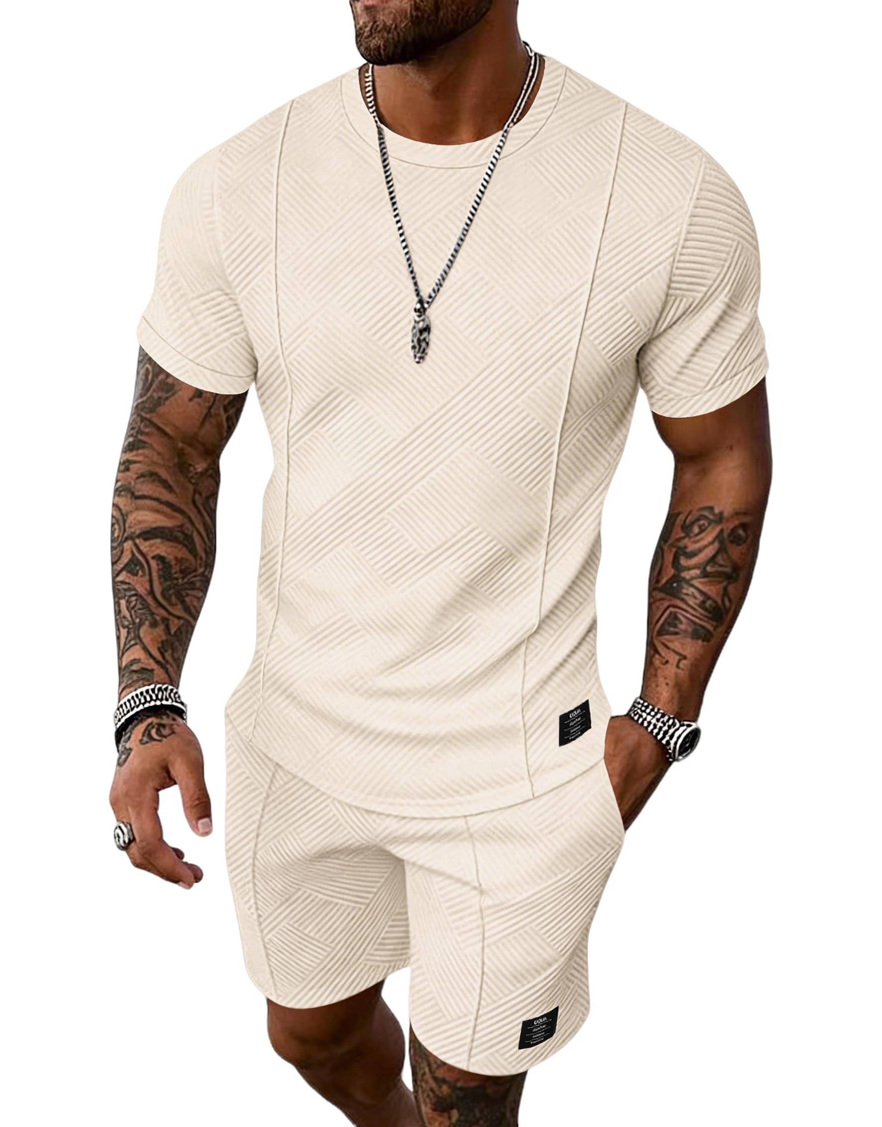 UOUA Men's Shorts Set 2 Piece Summer Outfits Casual Vacation Tracksuits