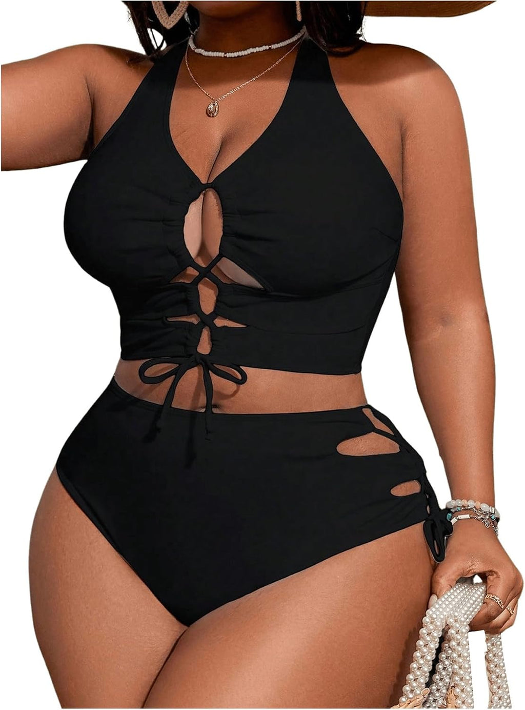 SOLY HUX Womens Plus Size Two Piece Bathing Suit Bikini Swimsuit | Tummy Control, High Waisted Bikini Sets, Adjustable Tie String, Sexy