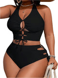 SOLY HUX Womens Plus Size Two Piece Bathing Suit Bikini Swimsuit | Tummy Control, High Waisted Bikini Sets, Adjustable Tie String, Sexy