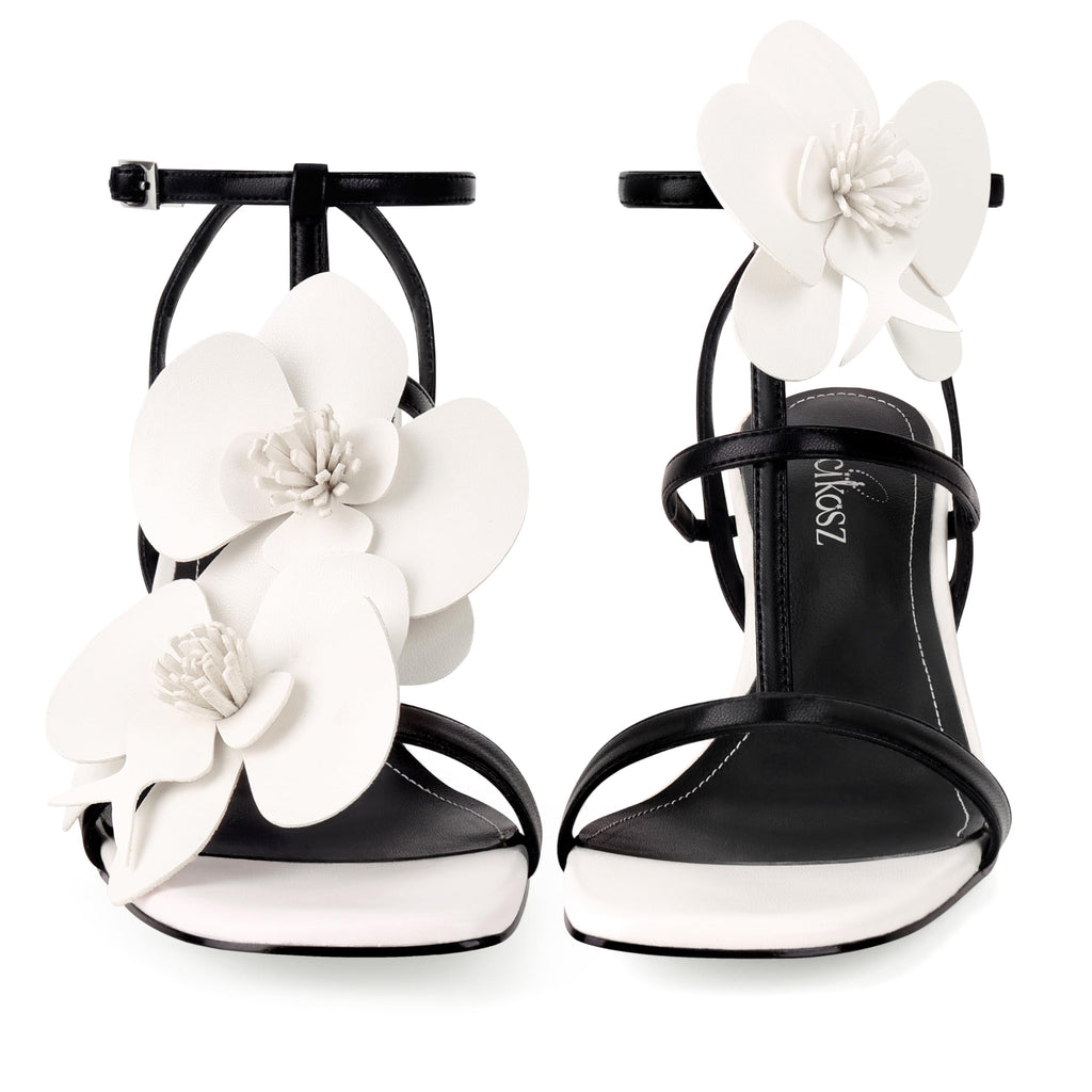 LACIKOSZ Floral Women High Heels Strappy Sandals Comfortable Dressy Shoes | Open Toe Ankle Strap Square Toe Wedding Bride