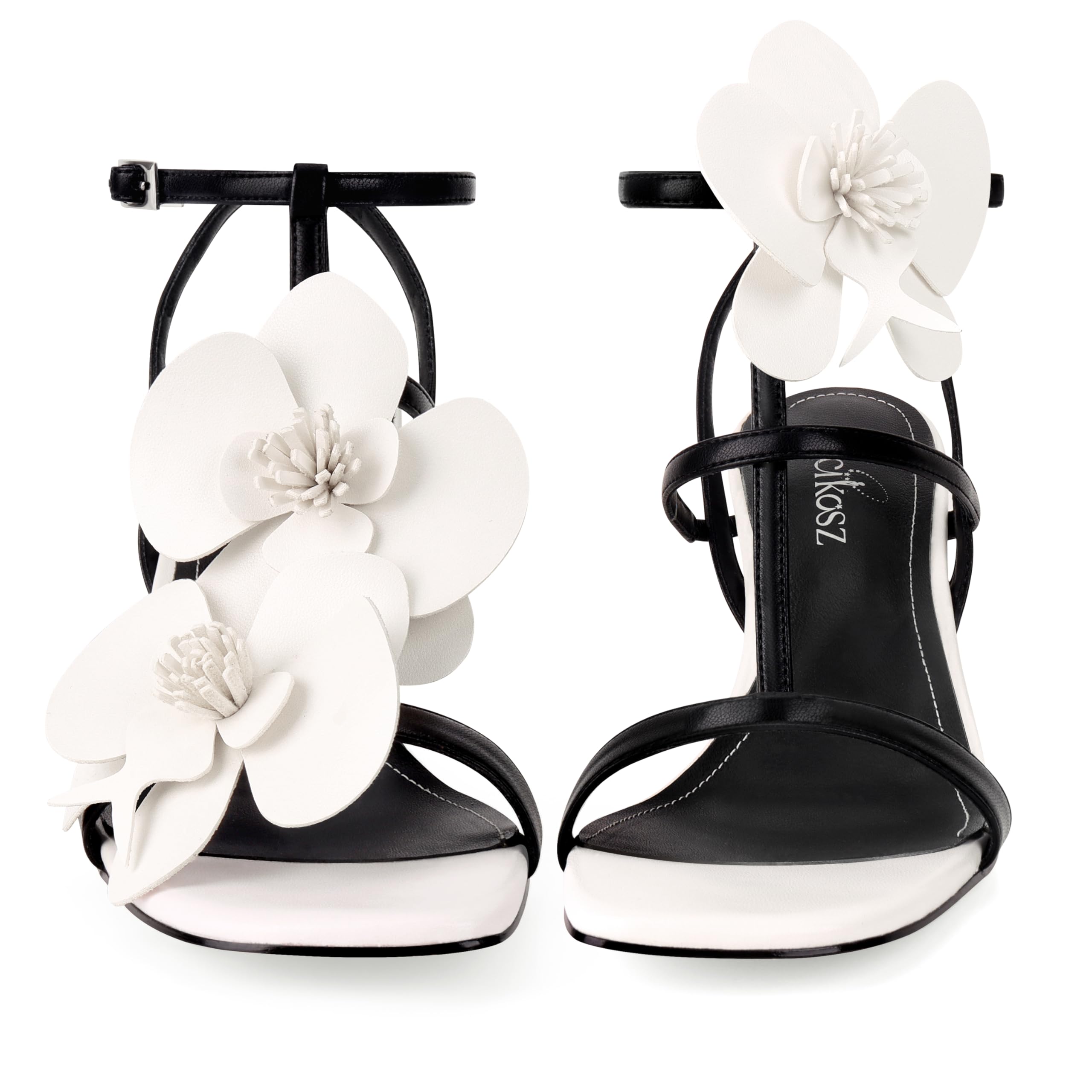 LACIKOSZ Floral Women High Heels Strappy Sandals Comfortable Dressy Shoes | Open Toe Ankle Strap Square Toe Wedding Bride