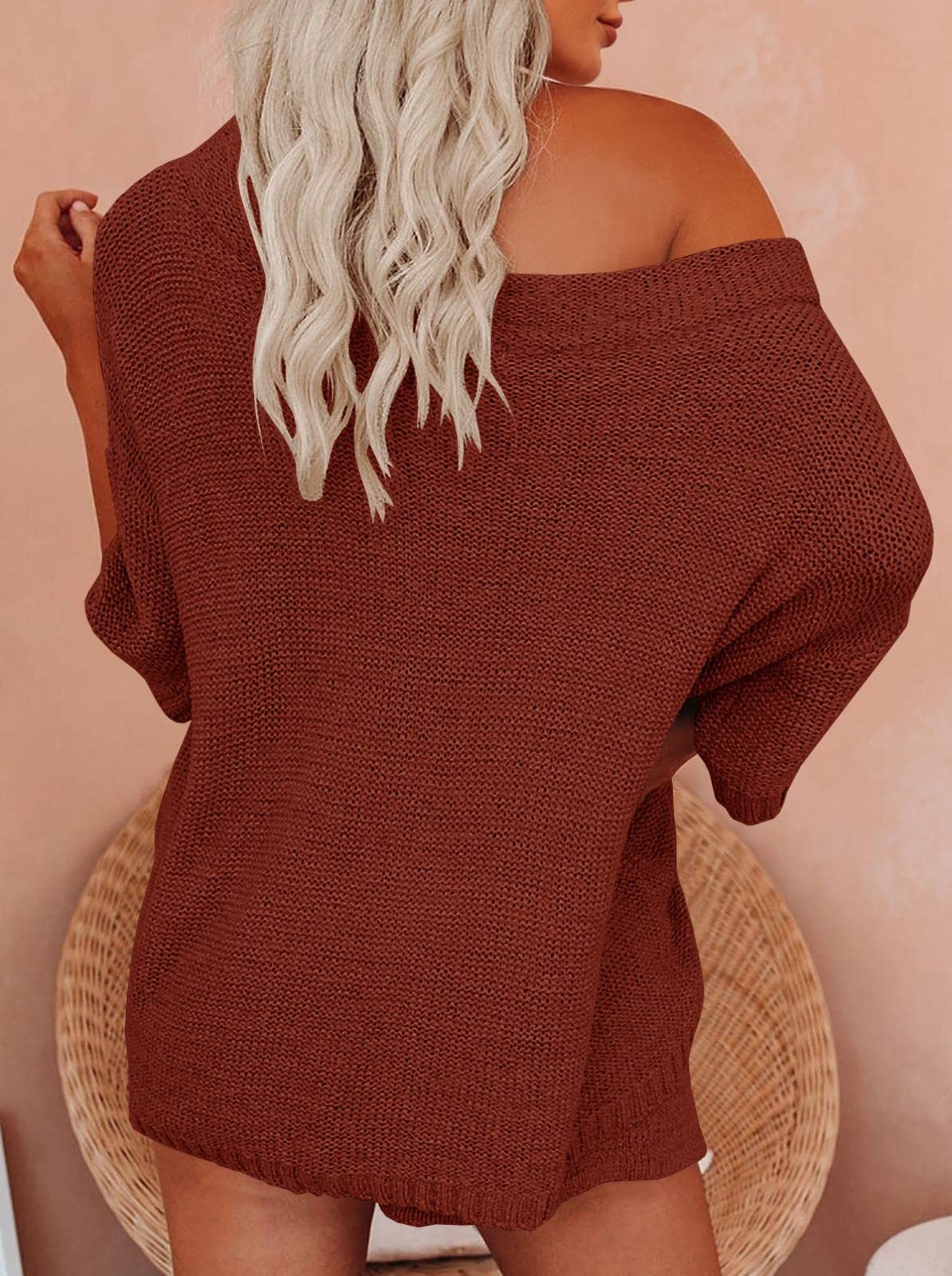 Mafulus Women's 2 Piece Outfits Sweater Sets Off Shoulder Knit Top Shorts Matching Suits Cute Pajama Lounge Set