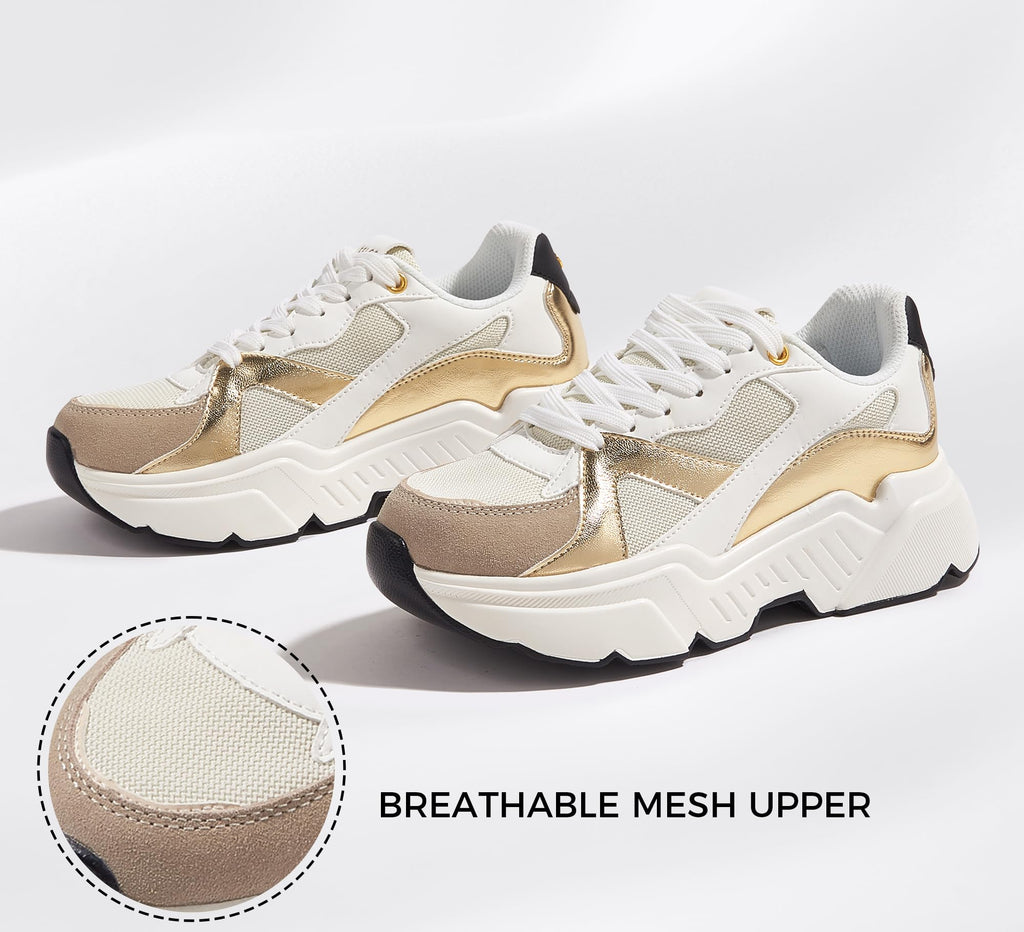 BELOS Women Platform Chunky Sneakers Fashion Dad Sneakers | Casual Lace Up Comfortable Lightweigt Walking Shoes
