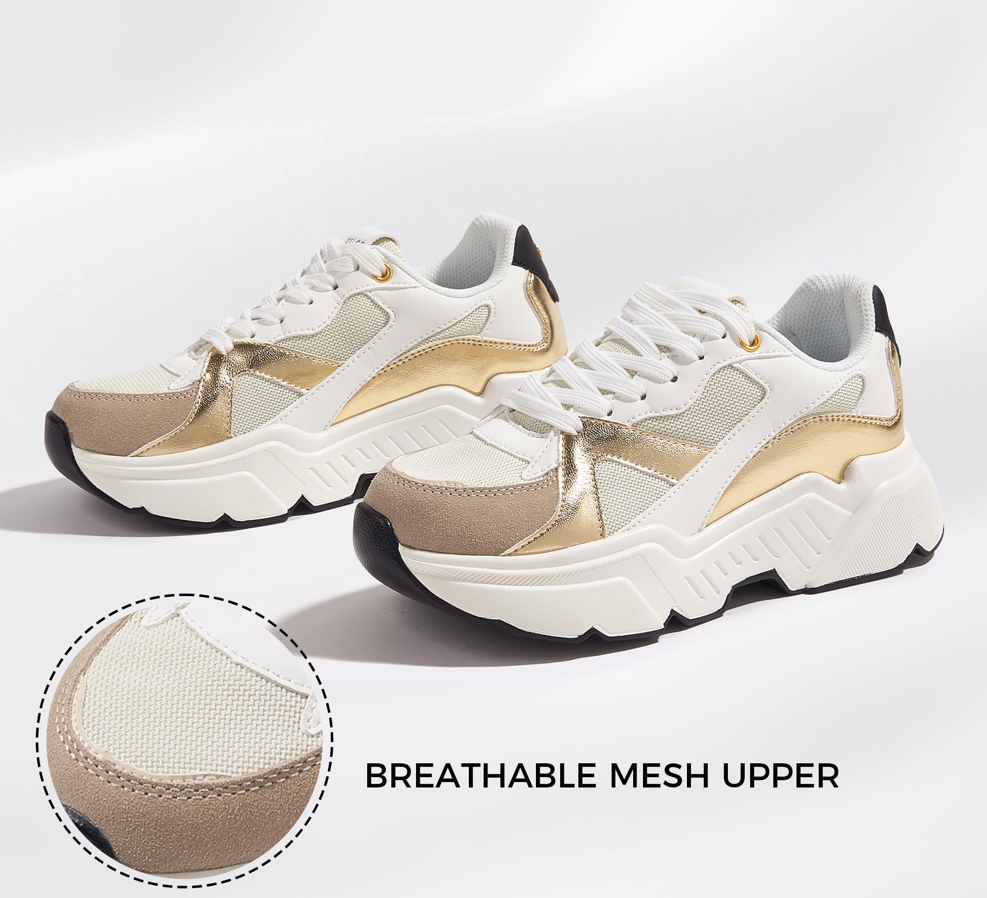 BELOS Women Platform Chunky Sneakers Fashion Dad Sneakers | Casual Lace Up Comfortable Lightweigt Walking Shoes