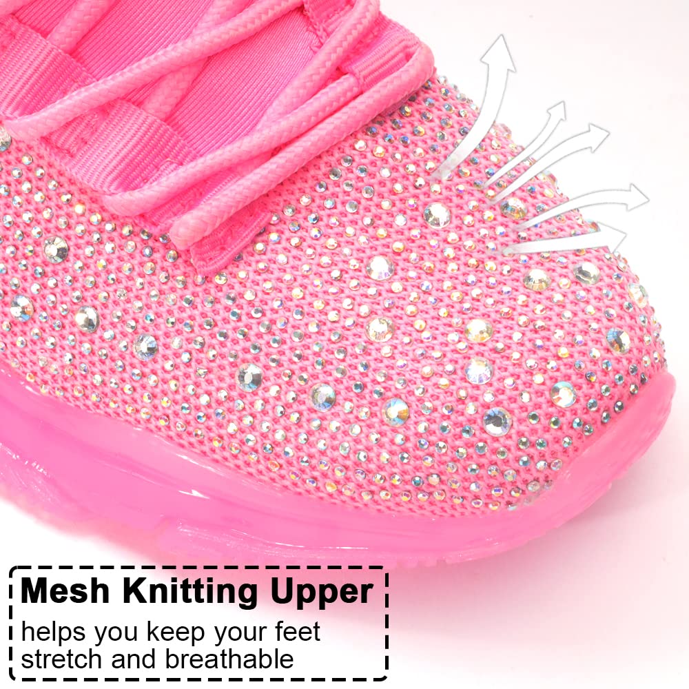 BELOS Women Rhinestone Mesh Slip On Walking Shoes | Fashion Breathable Spakle Glitter Sneaker