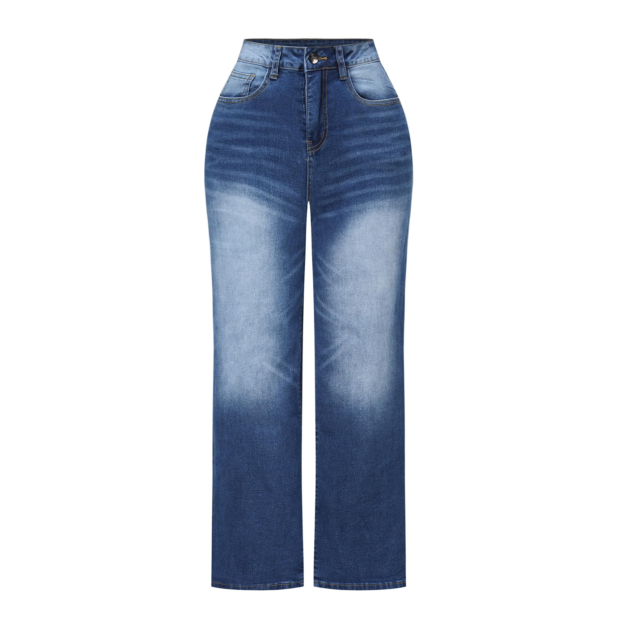 THUNDER STAR Womens High Waisted Wide Leg Jeans Stretchy Distressed Denim Pants