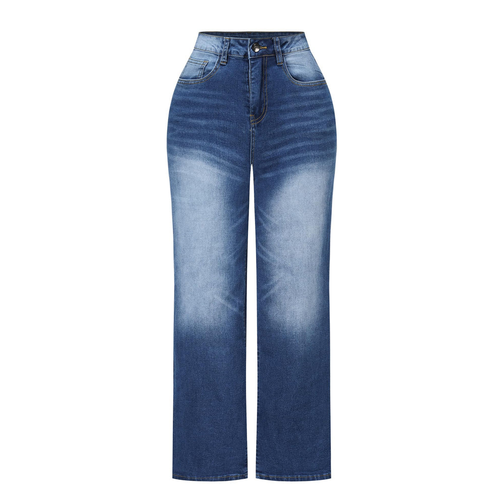 THUNDER STAR Womens High Waisted Wide Leg Jeans Stretchy Distressed Denim Pants