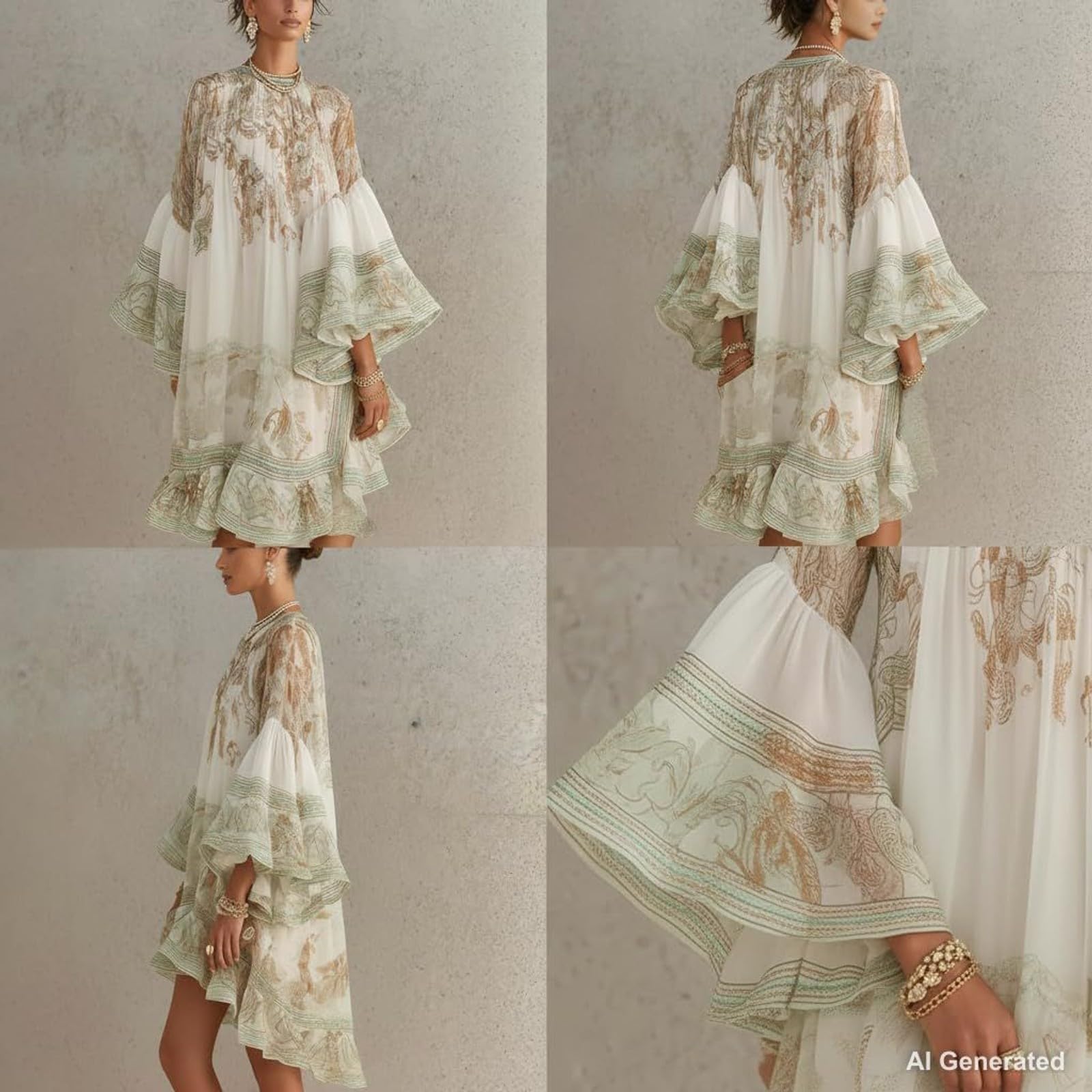 Women's Vintage Boho Chiffon Dress Navy Blue Baroque Print High Neck Irregular Lantern Sleeve Dress Casual Party Vacation