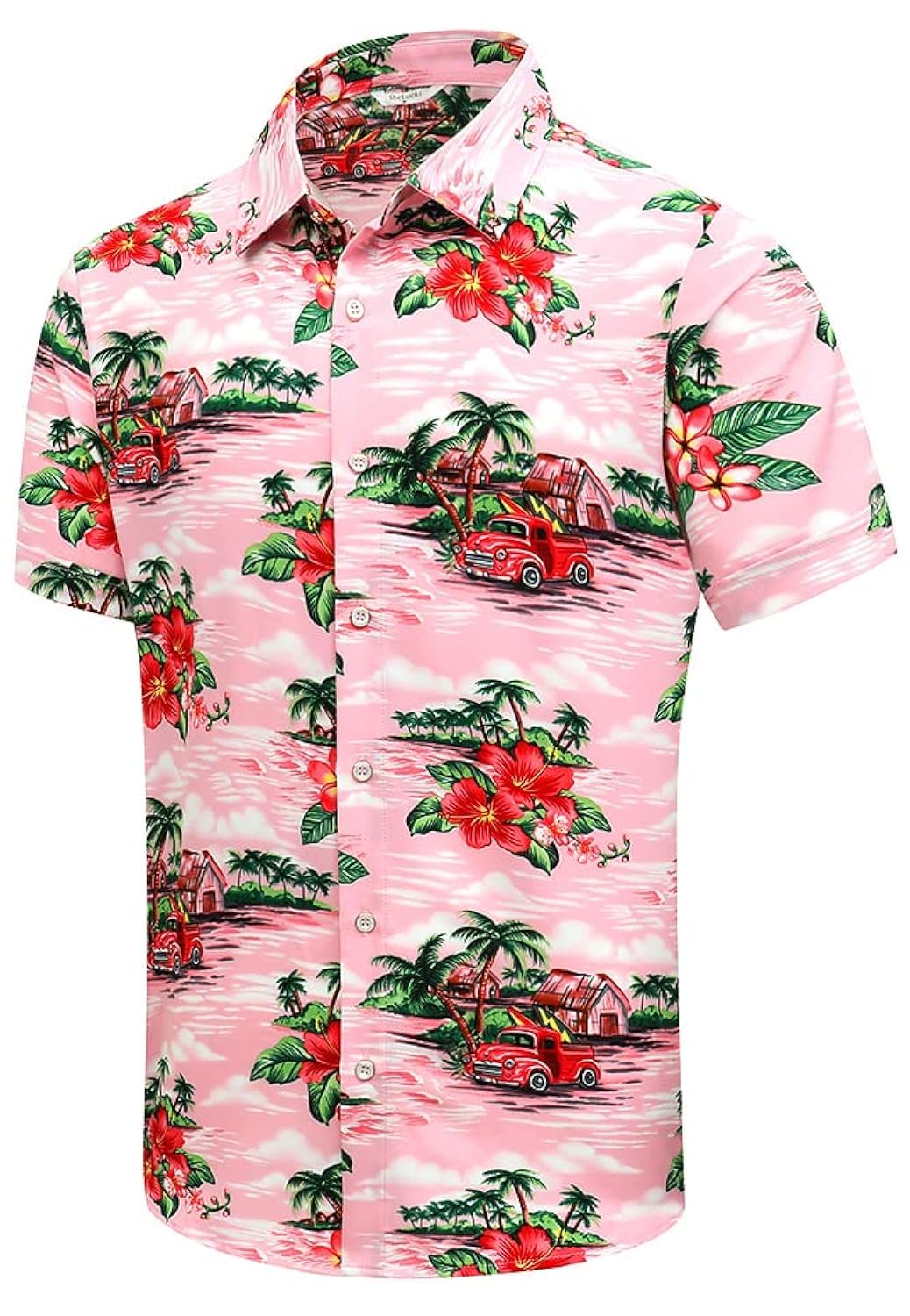 SheLucki Hawaiian Shirt for Men, Unisex Summer Beach Casual Short Sleeve Button Down Shirts, Printed Palmshadow Clothing