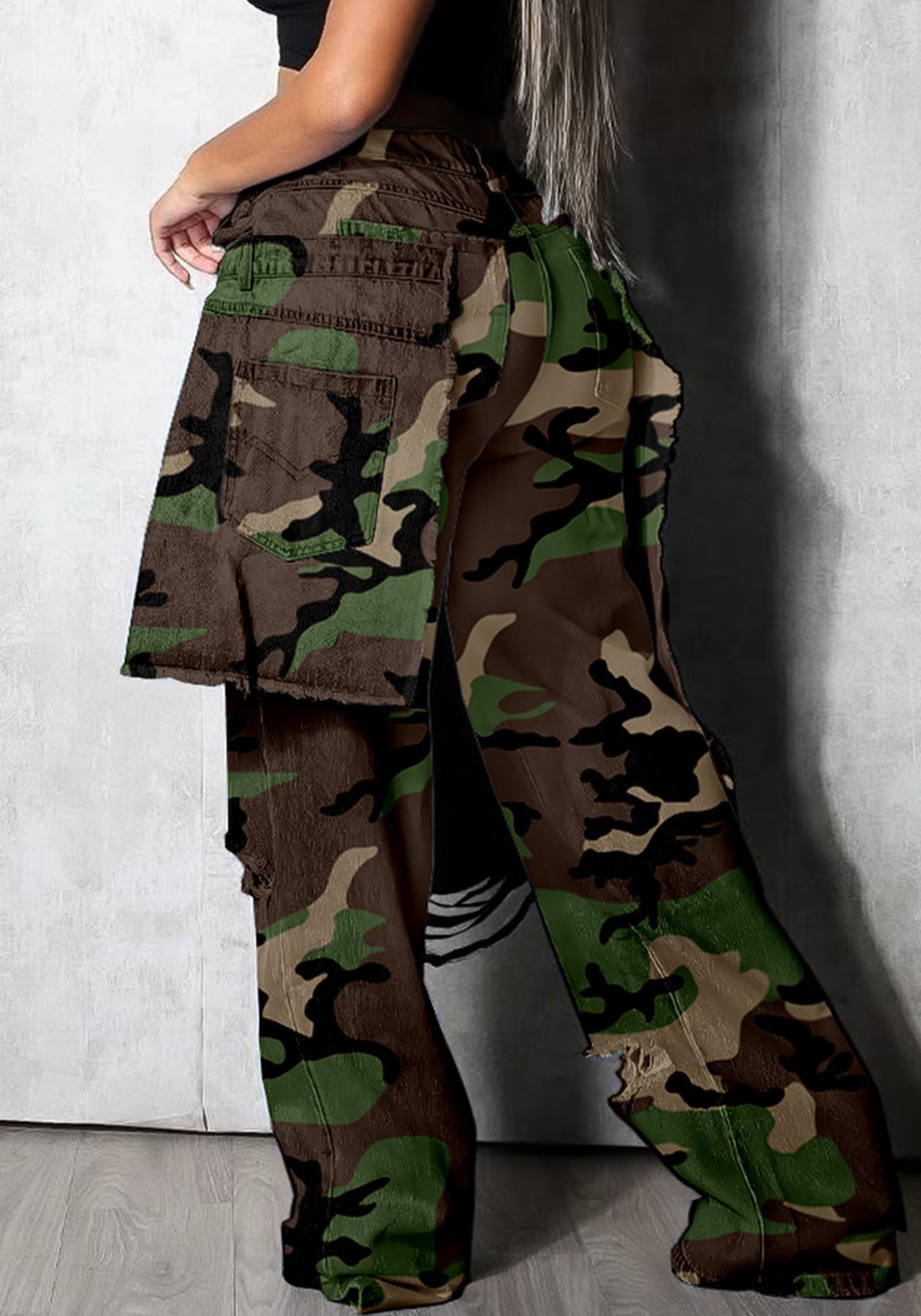 LKOUS Women's Ripped Baggy Jeans High Waist Wide Leg Patchwork Streetwear | Distressed, cutout, Y2K, hip hop, stretchy, soft, pocket, casual, concert, vintage. Machine wash