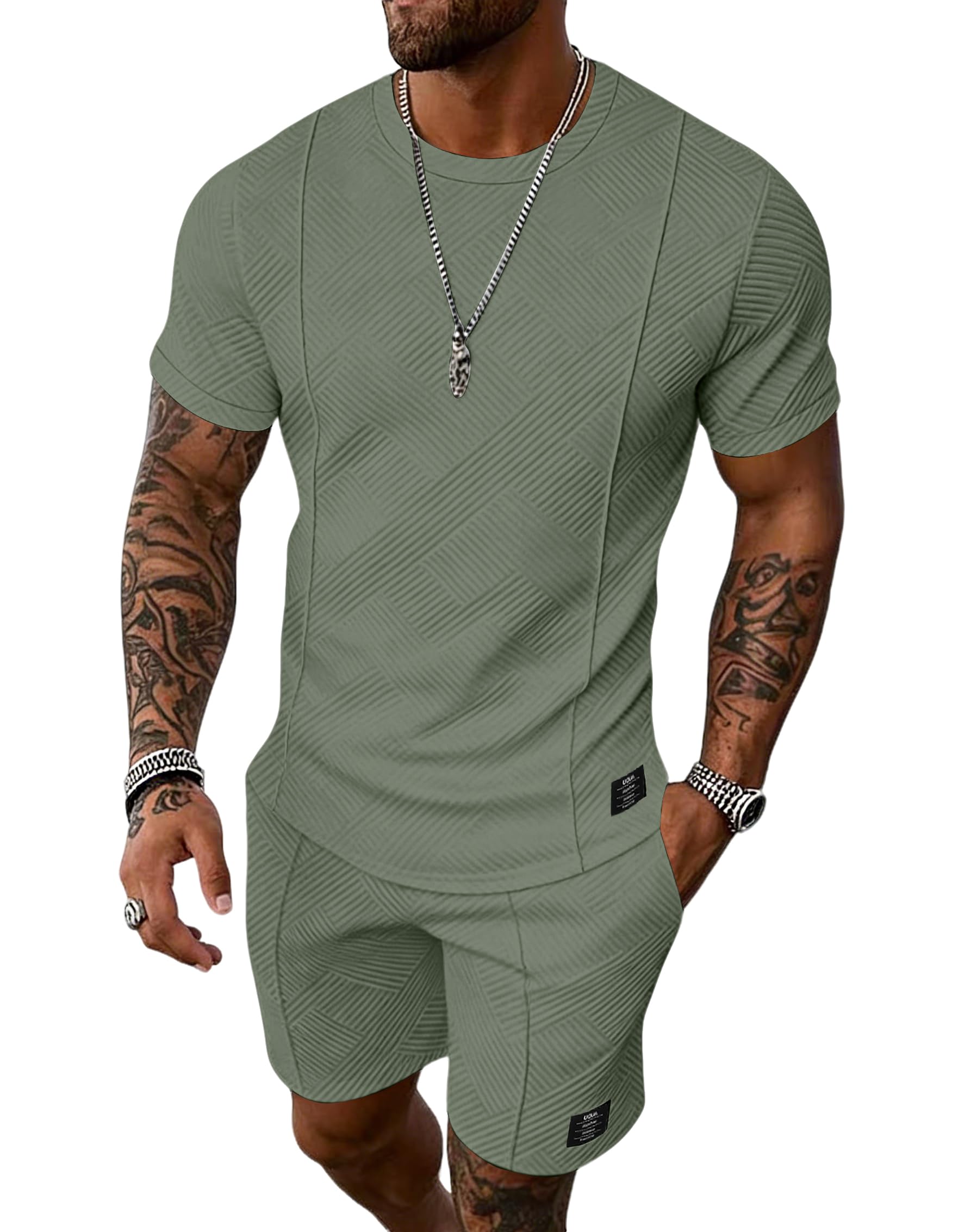 UOUA Men's Shorts Set 2 Piece Summer Outfits Casual Vacation Tracksuits