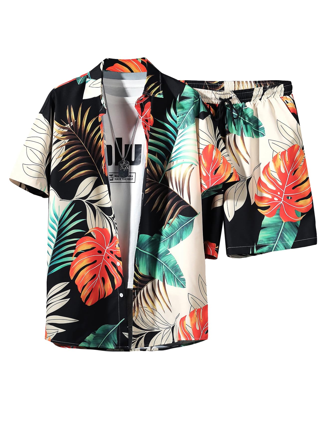 GORGLITTER Men's Cruise Rave Vacation Matching Outfits 2 Piece Short Sets | Mens Summer Beach Outfits, 2 Piece Shorts Set, Couples Travel Outfits, Hawaiian Shirts