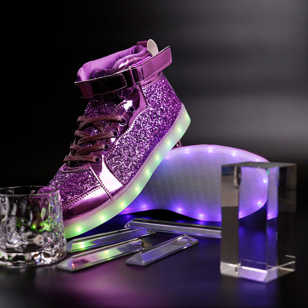 Glitter Led Shoes Light Up Shoes High Top Sneakers for Women Men Flashing Dancing Shoes for Halloween Christmas Party with USB Charging