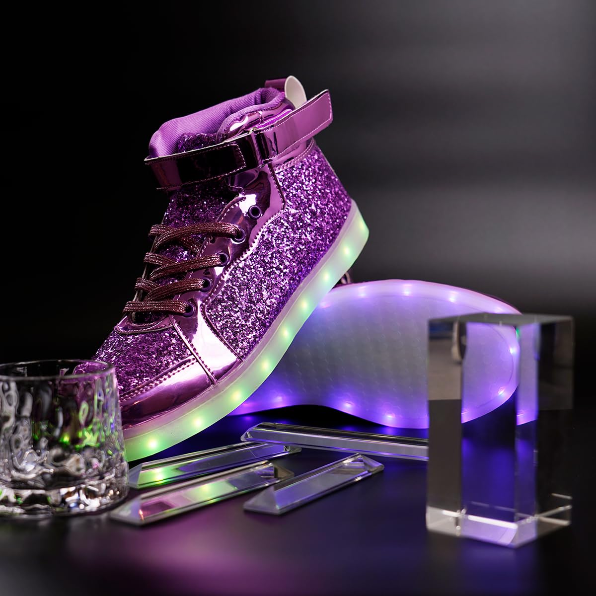 Glitter Led Shoes Light Up Shoes High Top Sneakers for Women Men Flashing Dancing Shoes for Halloween Christmas Party with USB Charging