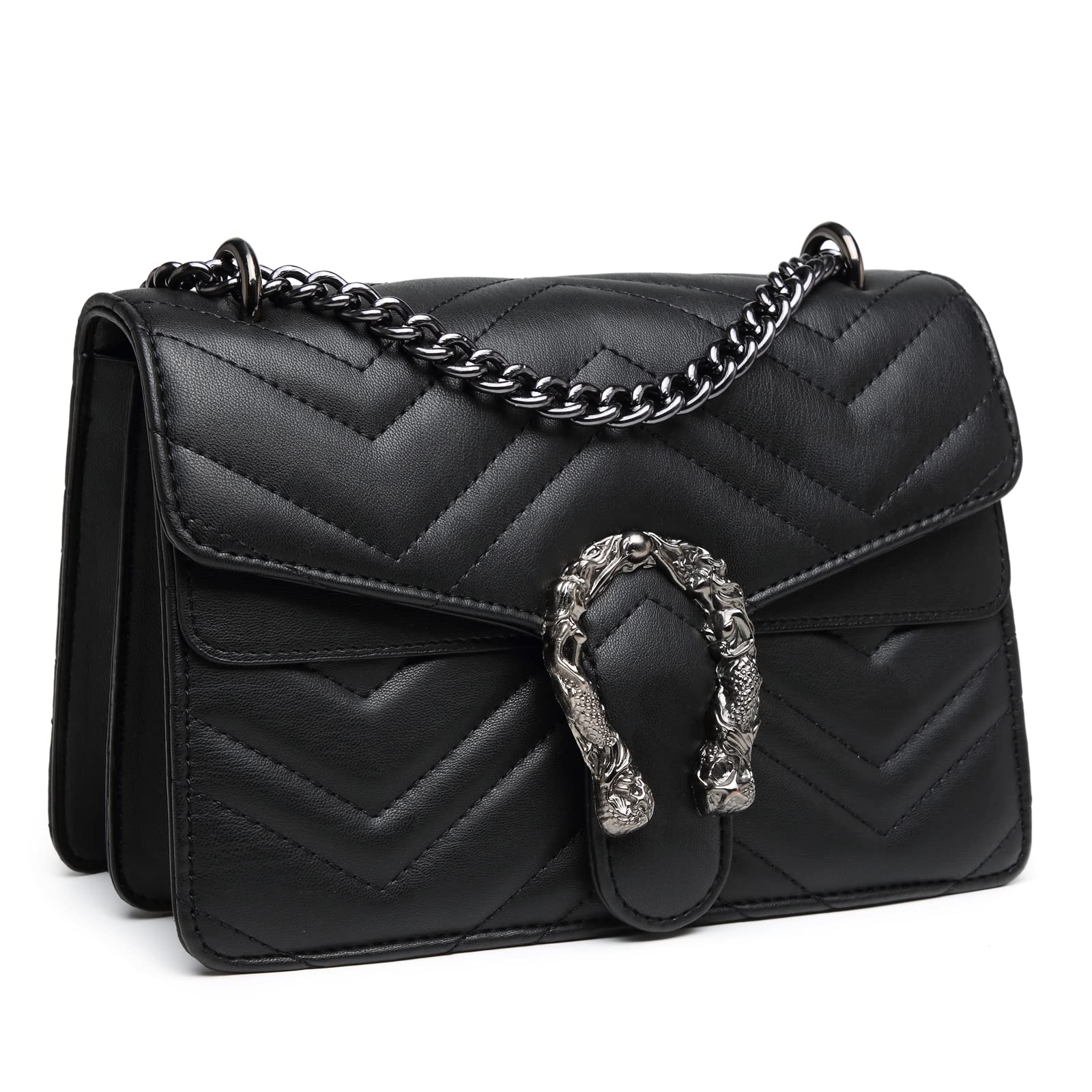 MYHOZEE Crossbody Bags for Women - Snake Printed Clutch Purses Leather Chain Shoulder Bags Evening Handbags
