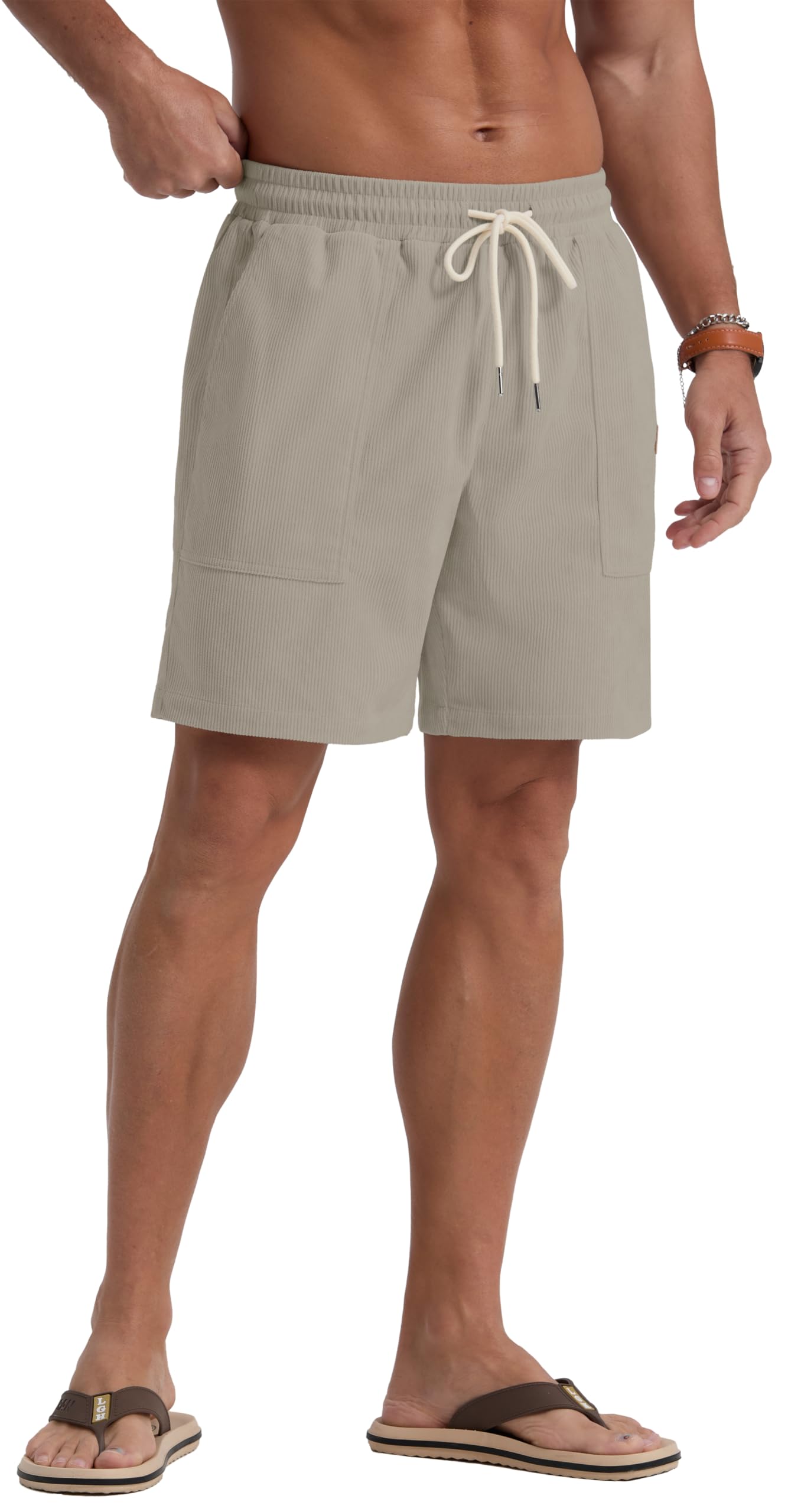Sailwind Men's Casual Corduroy Shorts Lightweight Elastic Waist Drawstring Summer Beach Shorts