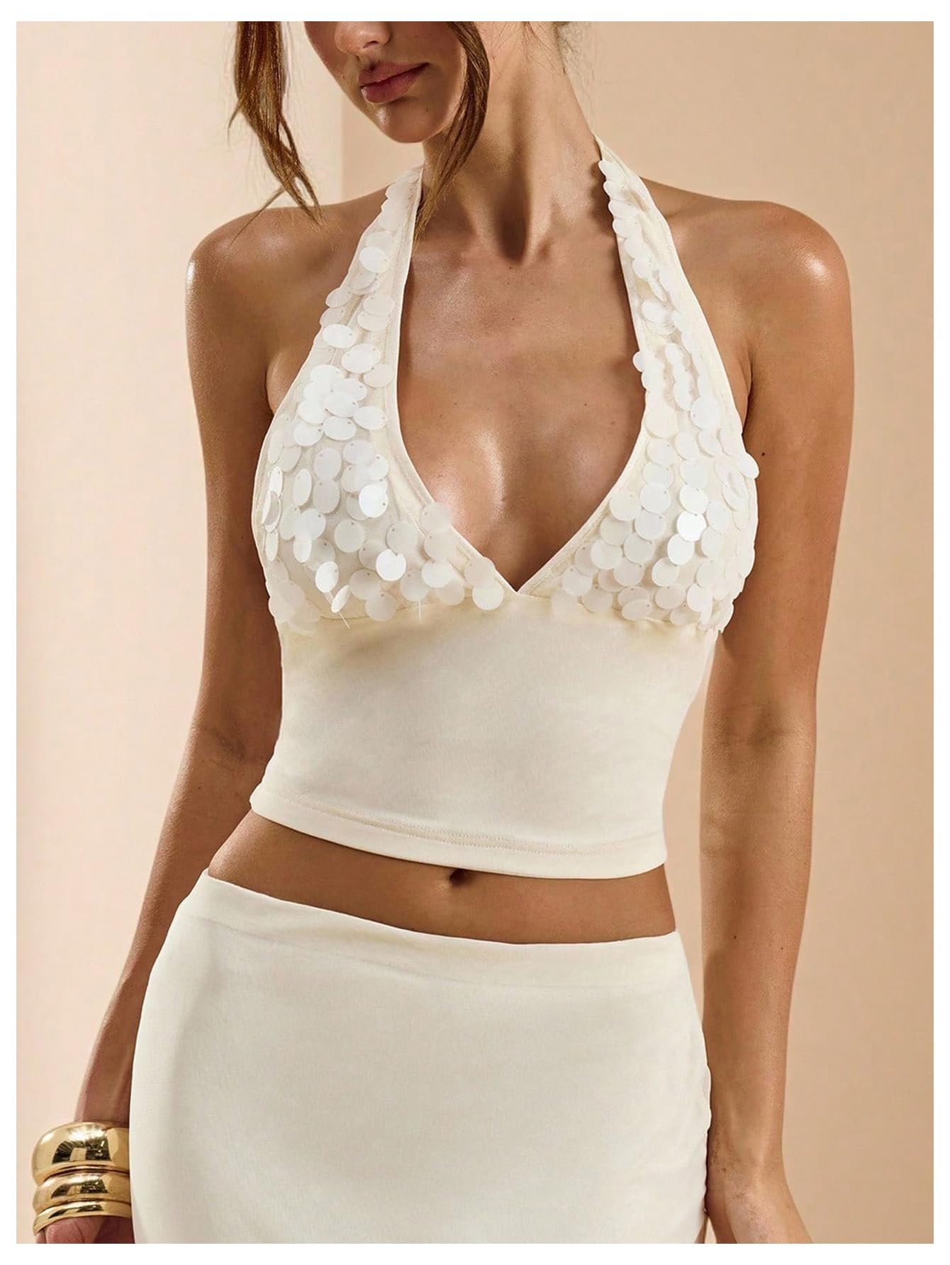 Verdusa Women's Sequin Set Halter Crop Tops with Skirt Going Out Brunch Set | Going Out Outfits, Brunch Outfits, Date Night Outfit, Party Outfits, Vacation Outfits for Women