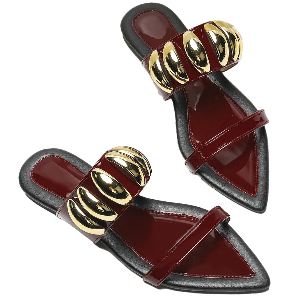 Women's Double Strap Flat Slides Sandals with metal decor Fashion Snake Print Pointed Open Toe Slip on Soft Sole Lining Sexy Prom Slippers for Y2K Summer Dressy Party