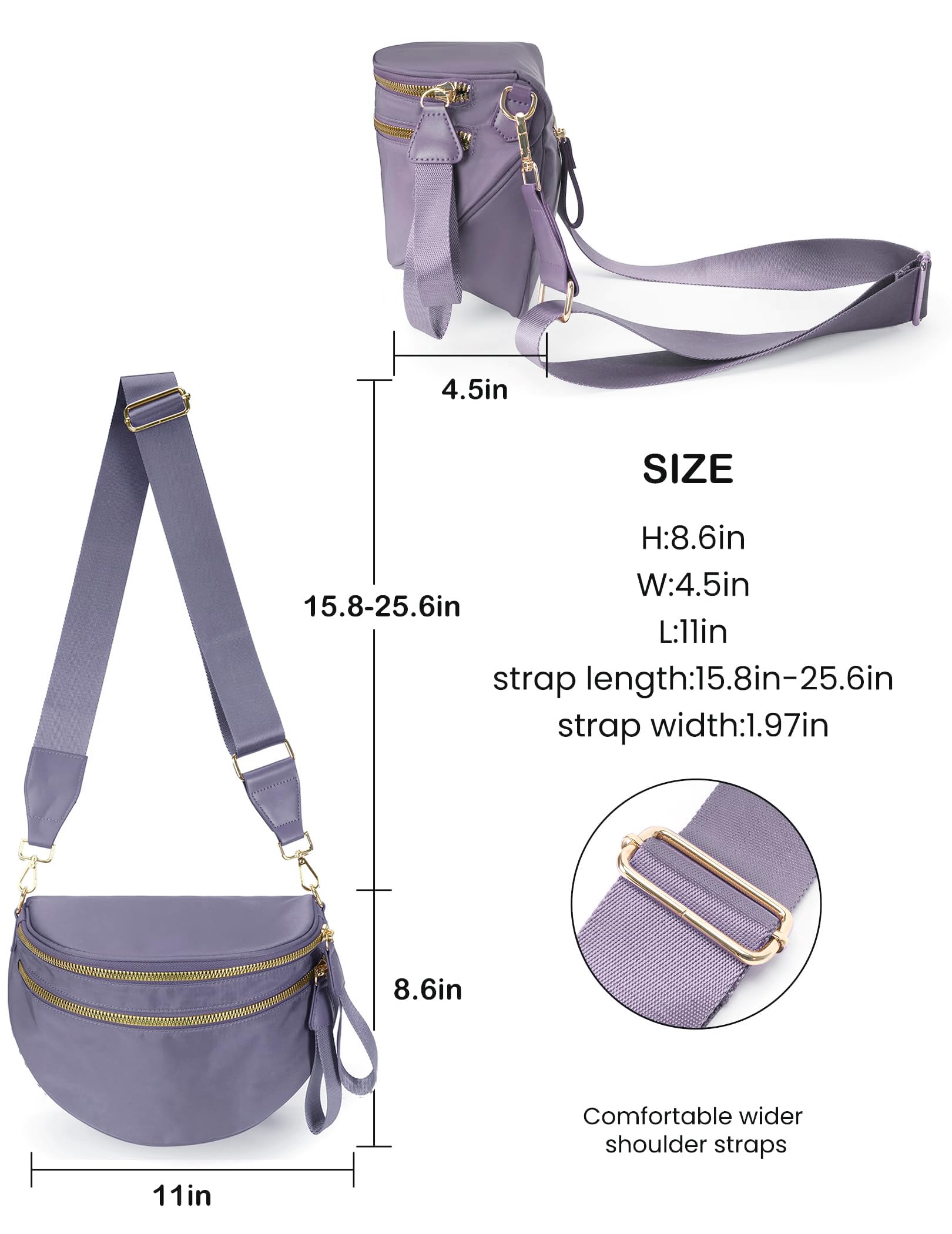 FEIBOON Spacious Nylon Crossbody Bag Bum Bag Handbags Wallets Purses Trendy Shoulder Bag for Women