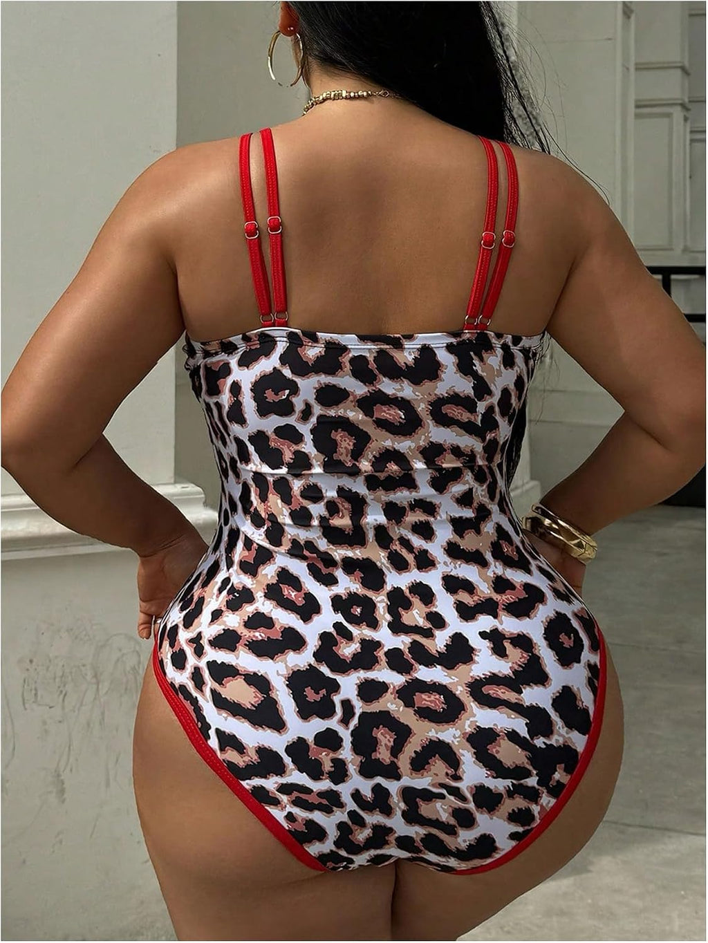 SHENHE Women's Plus Size One Piece Swimsuit Tummy Control Leopard Print Plunge Bathing Suits