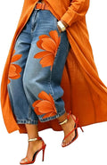 Unybwonn Women Barrel Capri Jeans Floral Wide Leg Cropped Cargo Denim Pants | High Waist,Flower Print,Distressed