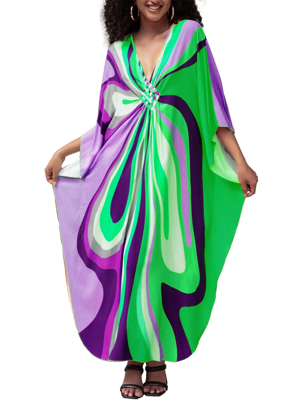 Yanziliu Kaftan Dress for Women,Plus Size Hawaiian Batwing Sleeve Beach Cover Up Summer Swimsuit Dresses