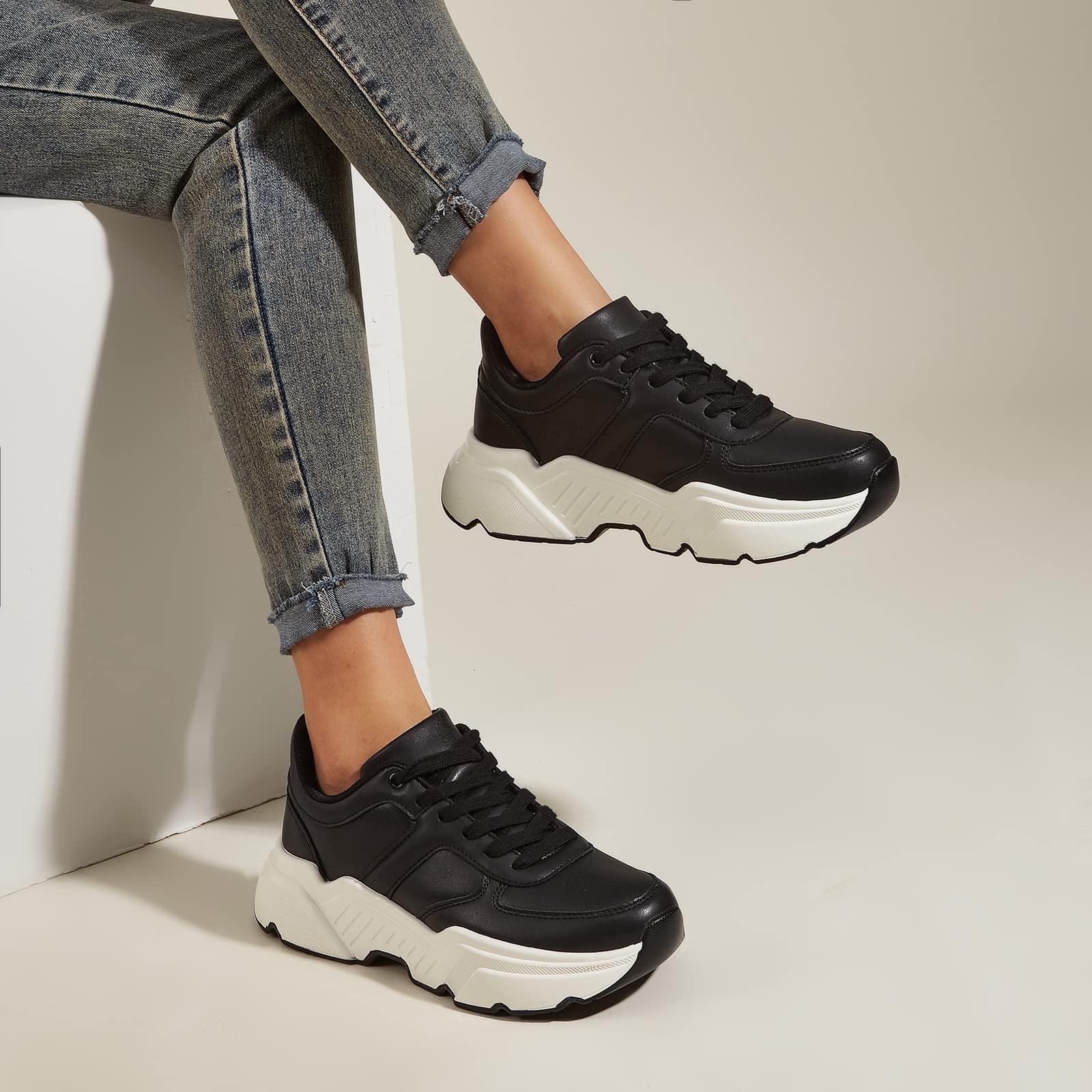 BELOS Women Platform Chunky Sneakers Fashion Dad Sneakers | Casual Lace Up Comfortable Lightweigt Walking Shoes