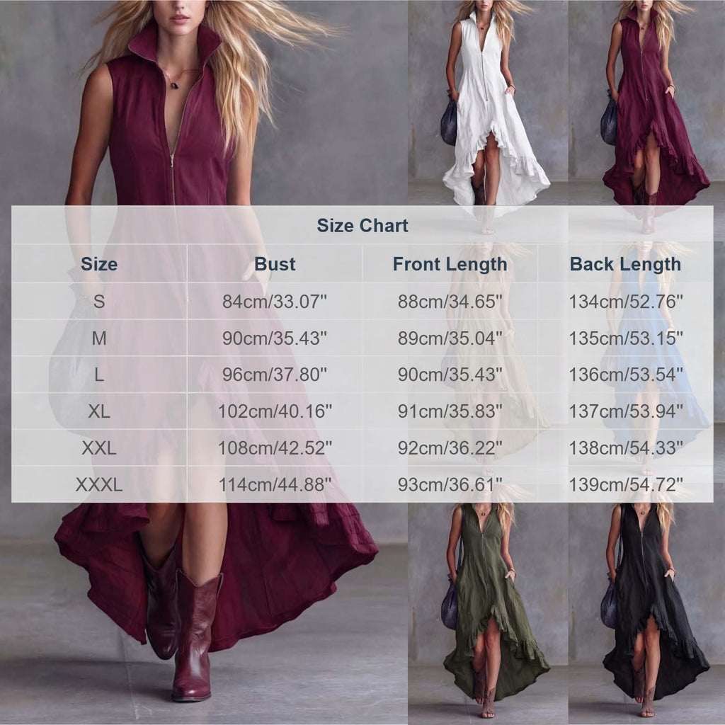 YMADREIG Boho Dresses for Women 2026 Cotton Linen Western Maxi Dress Summer Sleeveless High Low Ruffle Hem Dress with Pocket