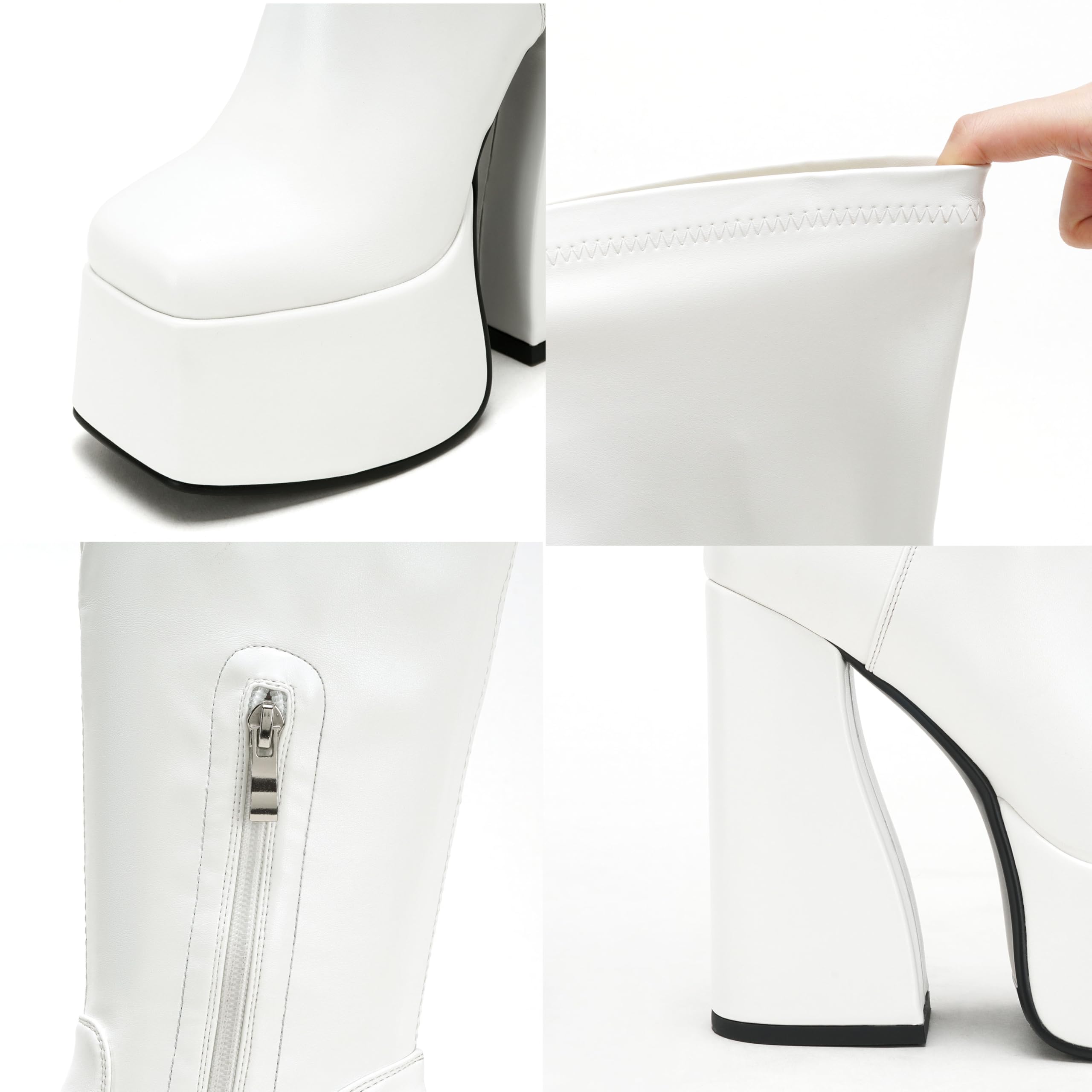 LanreyTaley Elastic Women Knee High Boots Platform Chunky Heel Tall Boots Suede Dress Boots Side Zipper Stretch Boots Fall