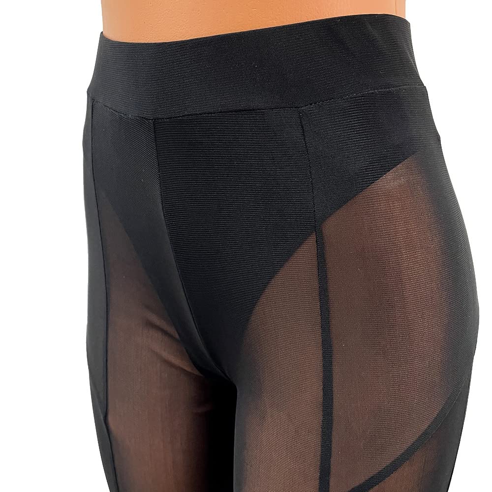 Women's Sexy See Through Sheer Mesh Pants Leggings High Waist Casual Sweatpants Tights
