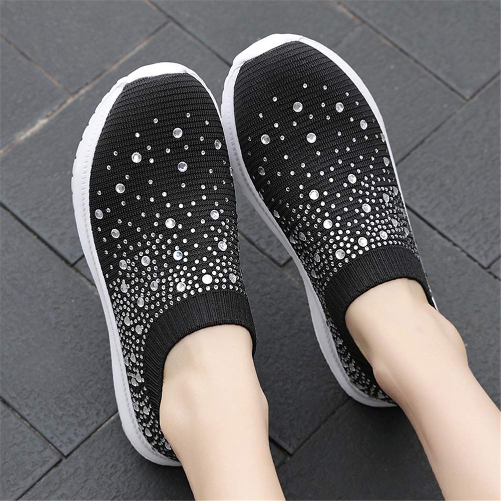 GOSPT Women's Mesh Sport Shoes Rhinestone Glitter Slip On Ballroom Jazz Latin Dance Sock Sneakers
