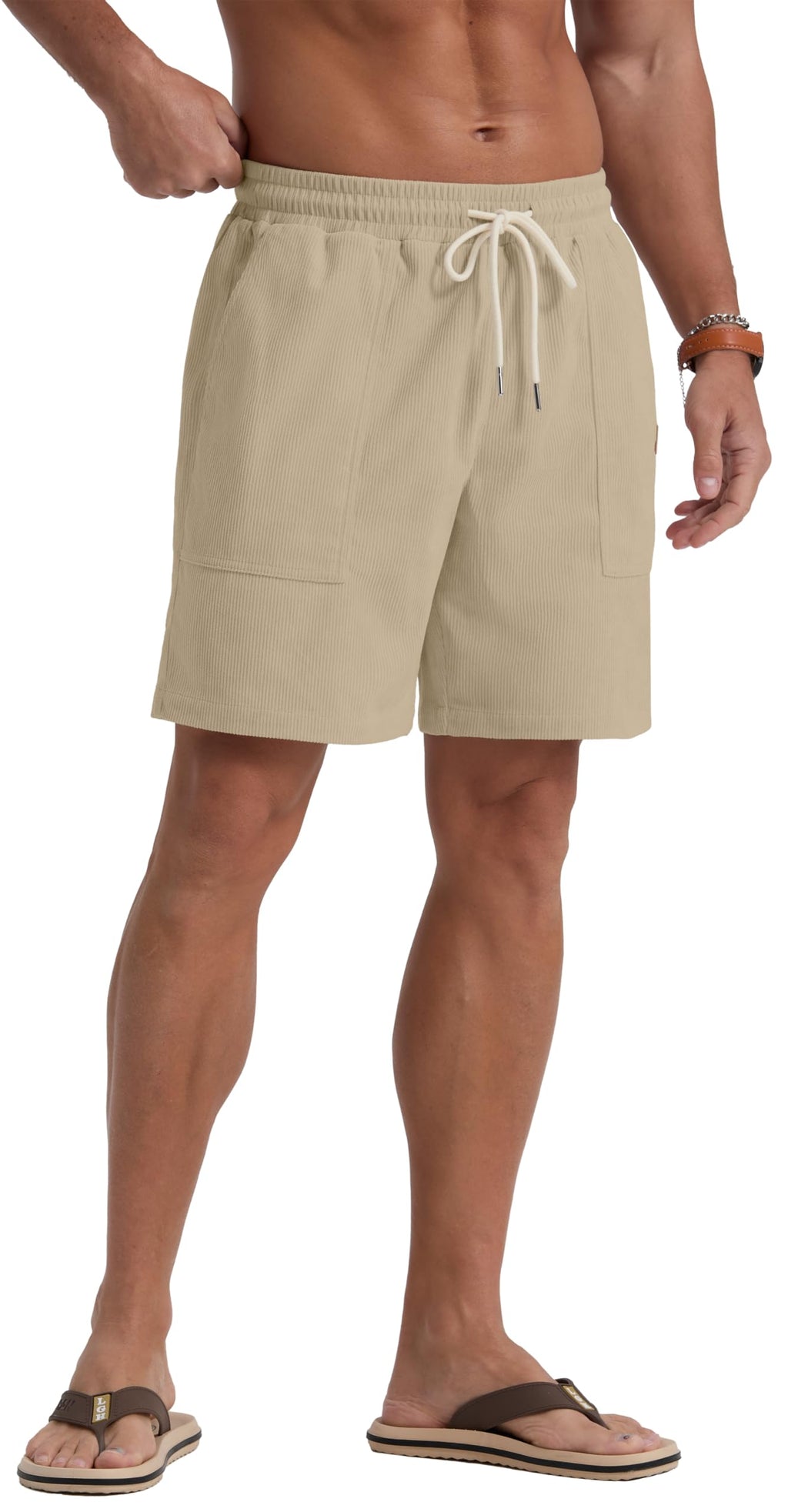Sailwind Men's Casual Corduroy Shorts Lightweight Elastic Waist Drawstring Summer Beach Shorts