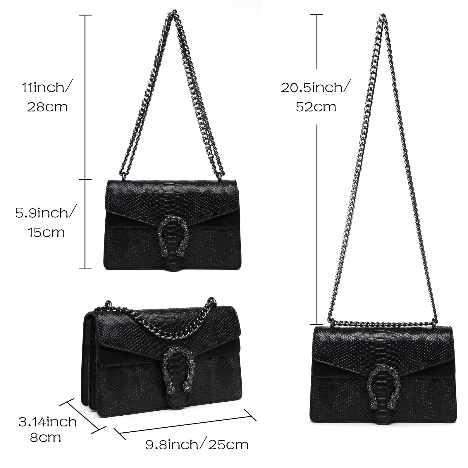 MYHOZEE Crossbody Bags for Women - Snake Printed Clutch Purses Leather Chain Shoulder Bags Evening Handbags