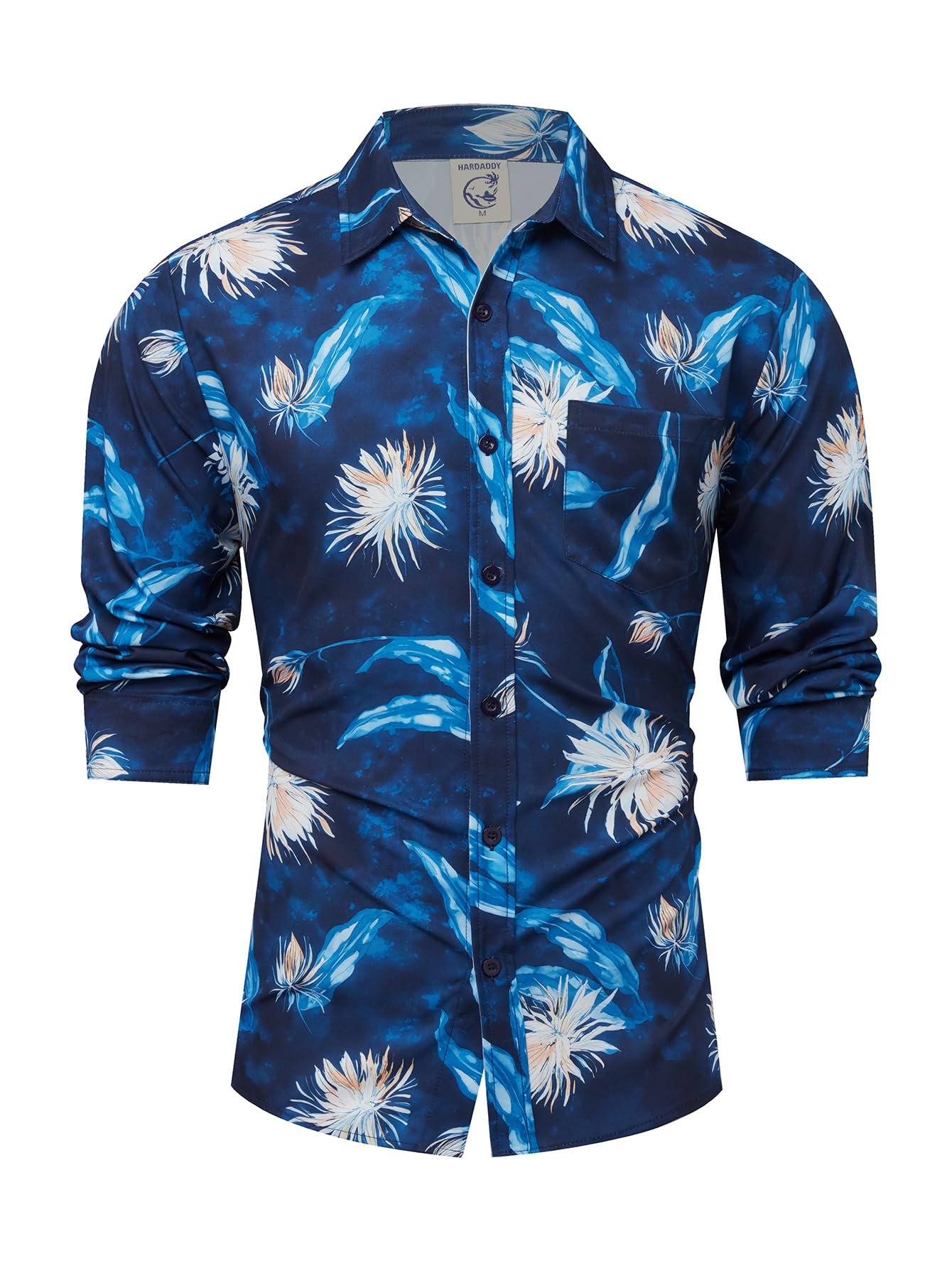 Hardaddy Men's Tropical Floral Button Down Long Sleeve Hawaiian Shirt Flower Printed Beach Shirts