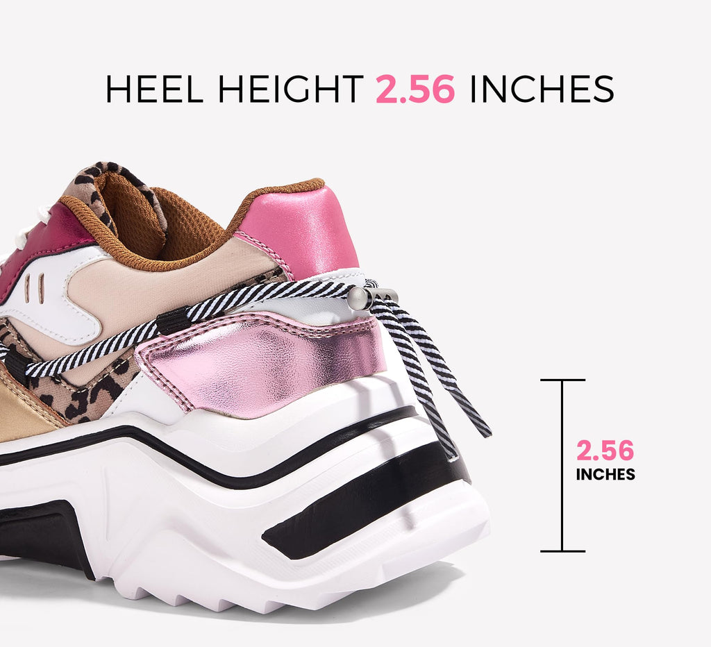 LUCKY STEP Women's Platform Fashion Chunky Dad Sneakers | Colorful | Retro Colorblock | Stylish Cute | Lace-Up Walking Shoes | Anti-Slip