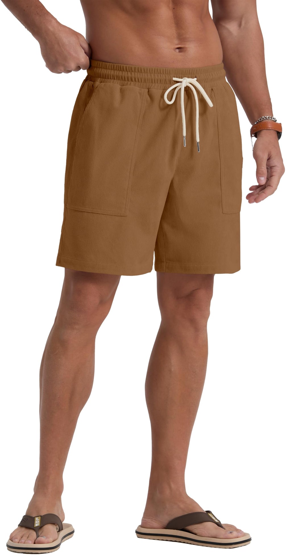 Sailwind Men's Casual Corduroy Shorts Lightweight Elastic Waist Drawstring Summer Beach Shorts