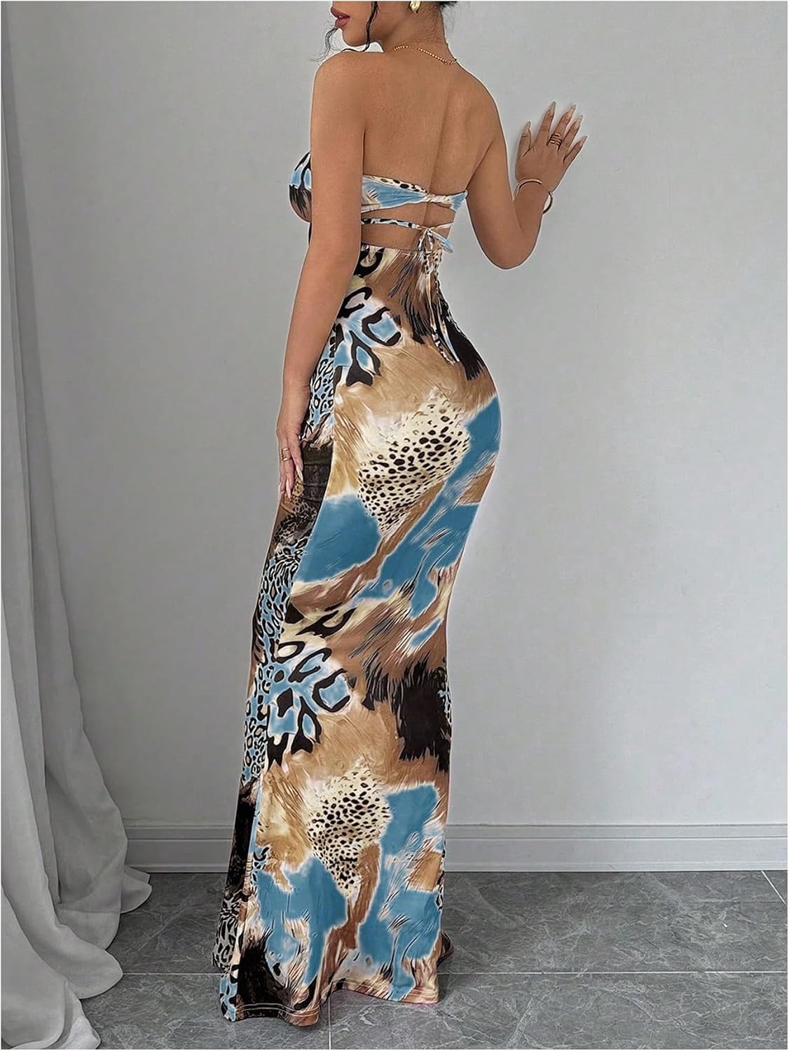 GORGLITTER Women's Leopard Print Strapless Maxi Dress Cheetah Print Outfits | Tube Top Dress, Bodycon, Animal Leopard Print, Fishtail, Maxi Dresses for Vacation, Prom, Party