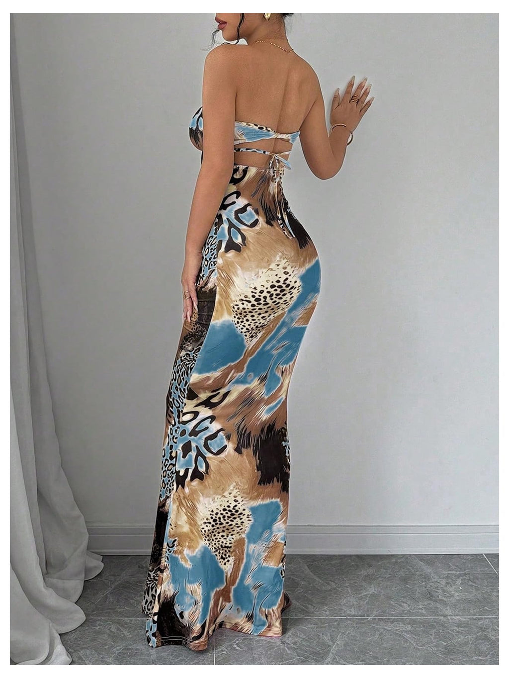 GORGLITTER Women's Leopard Print Strapless Maxi Dress Cheetah Print Outfits | Tube Top Dress, Bodycon, Animal Leopard Print, Fishtail, Maxi Dresses for Vacation, Prom, Party