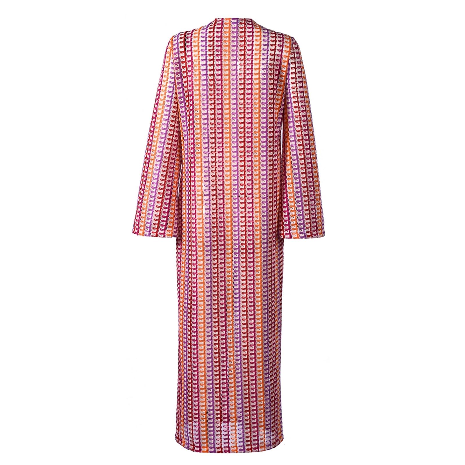Womens Crochet Colorful Bell Long Sleeve V Neck Loose Maxi Dress Sexy Boho Eyelet Long Sundresses with Slit