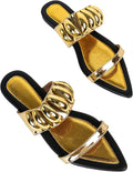 Women's Double Strap Flat Slides Sandals with metal decor Fashion Snake Print Pointed Open Toe Slip on Soft Sole Lining Sexy Prom Slippers for Y2K Summer Dressy Party