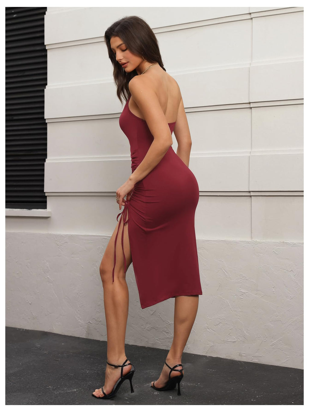 SweatyRocks Women's Sexy Halter Bodycon Backless Cocktail Dress | Ruched Midi Dresses, Rave Club Party Date Night, Summer, Side Slit Wedding Guest Outfits