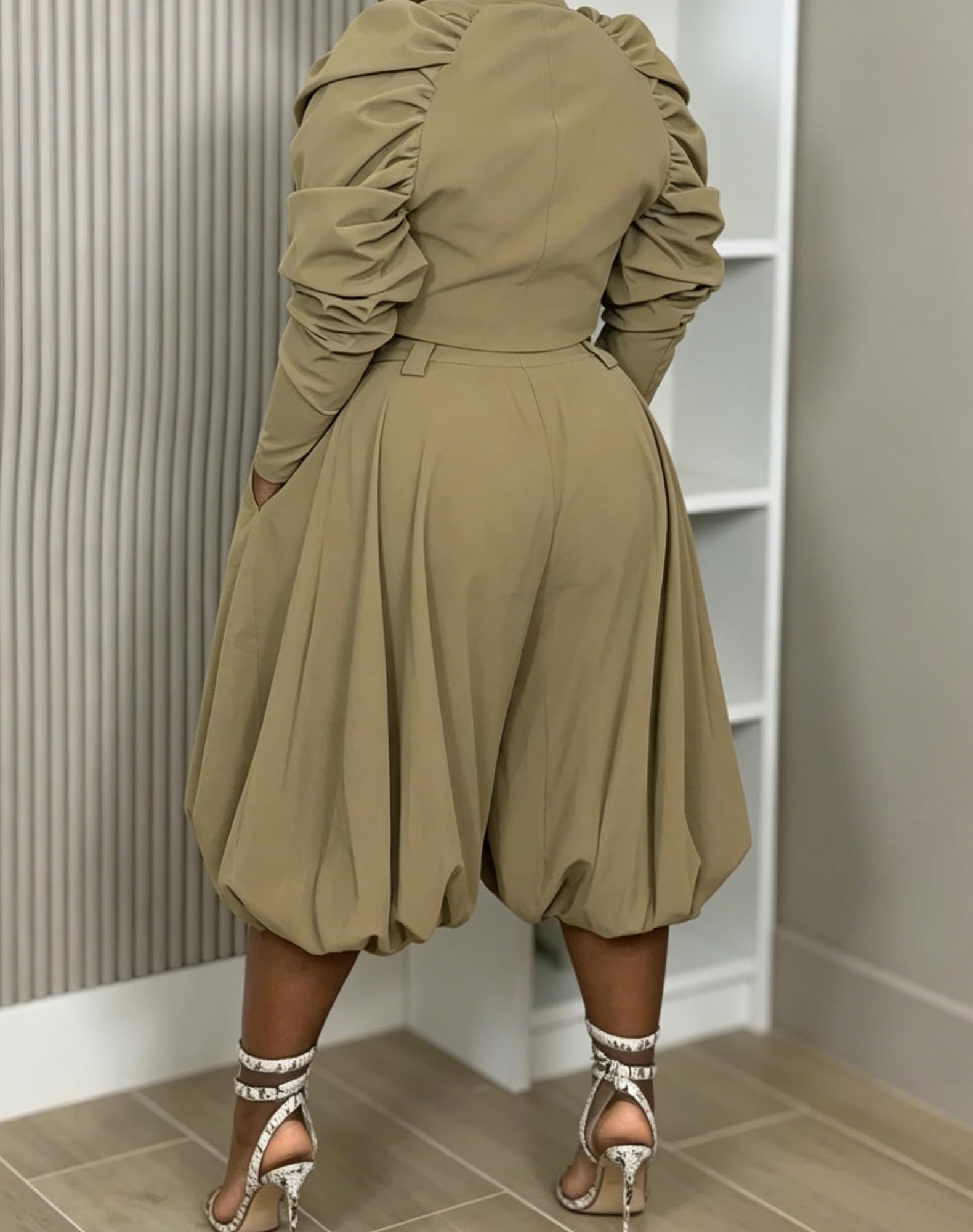 Women's Wide Leg Capri Pants Baggy Pleated Cropped Bubble Pants | High Waisted,with Pockets,Casual,Soft and Lightweight,Skirt Pants,Lantern Balloon Pants