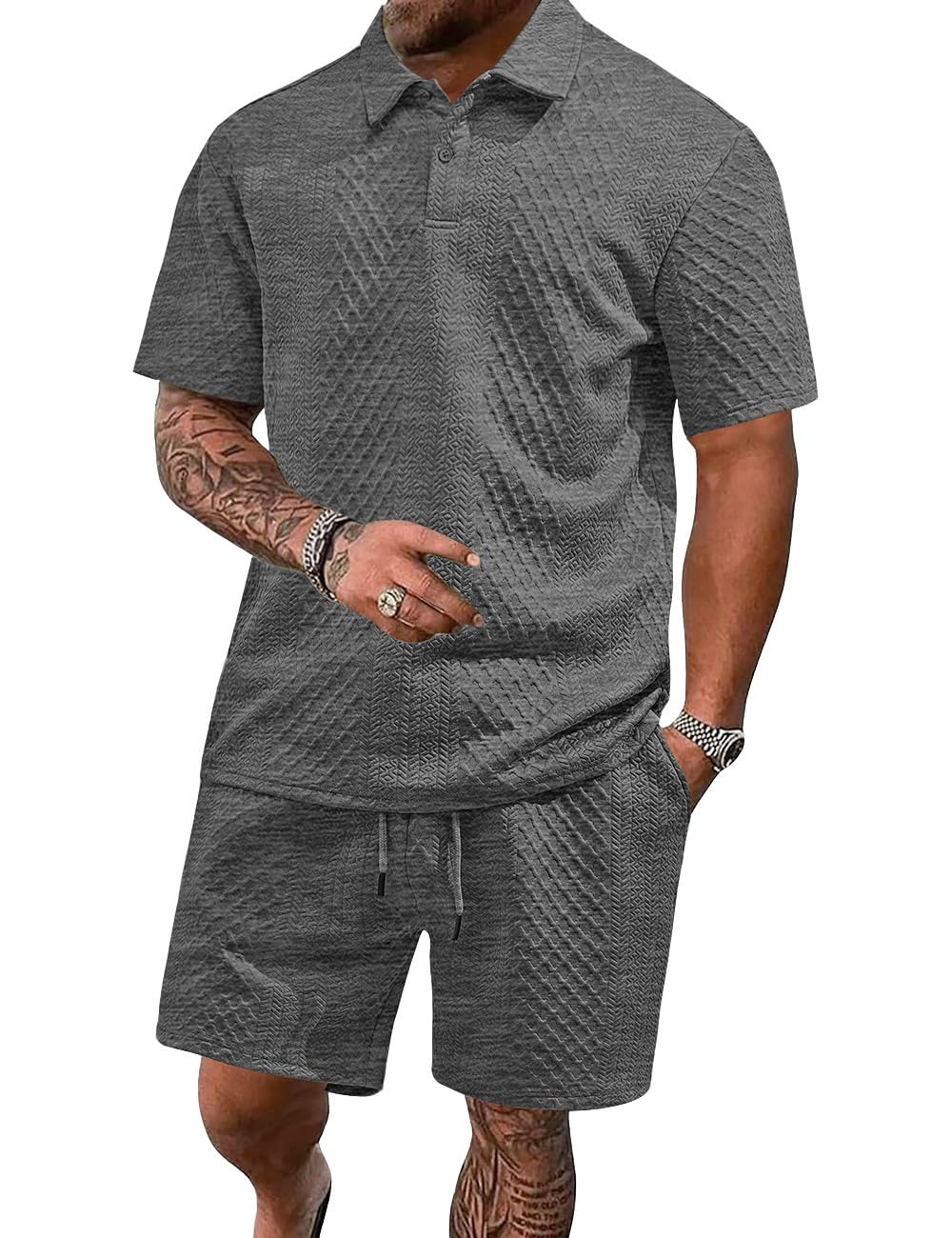 Men's 2 Pieces Outfits Casual Polo Shirt and Shorts Set Collar Athletic Jogging Summer Tracksuit