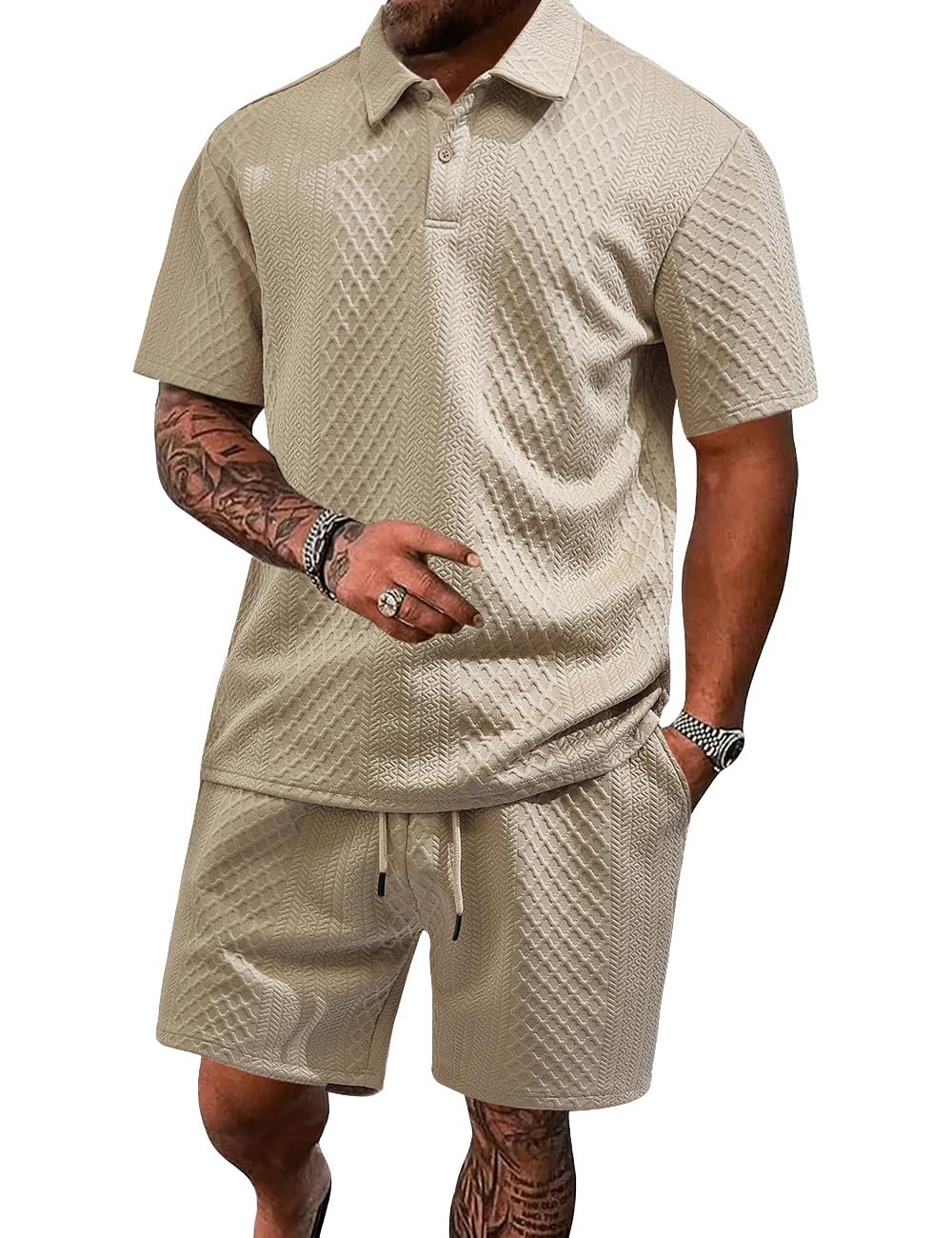 Men's 2 Pieces Outfits Casual Polo Shirt and Shorts Set Collar Athletic Jogging Summer Tracksuit