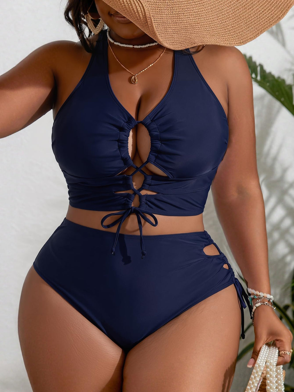 SOLY HUX Womens Plus Size Two Piece Bathing Suit Bikini Swimsuit | Tummy Control, High Waisted Bikini Sets, Adjustable Tie String, Sexy