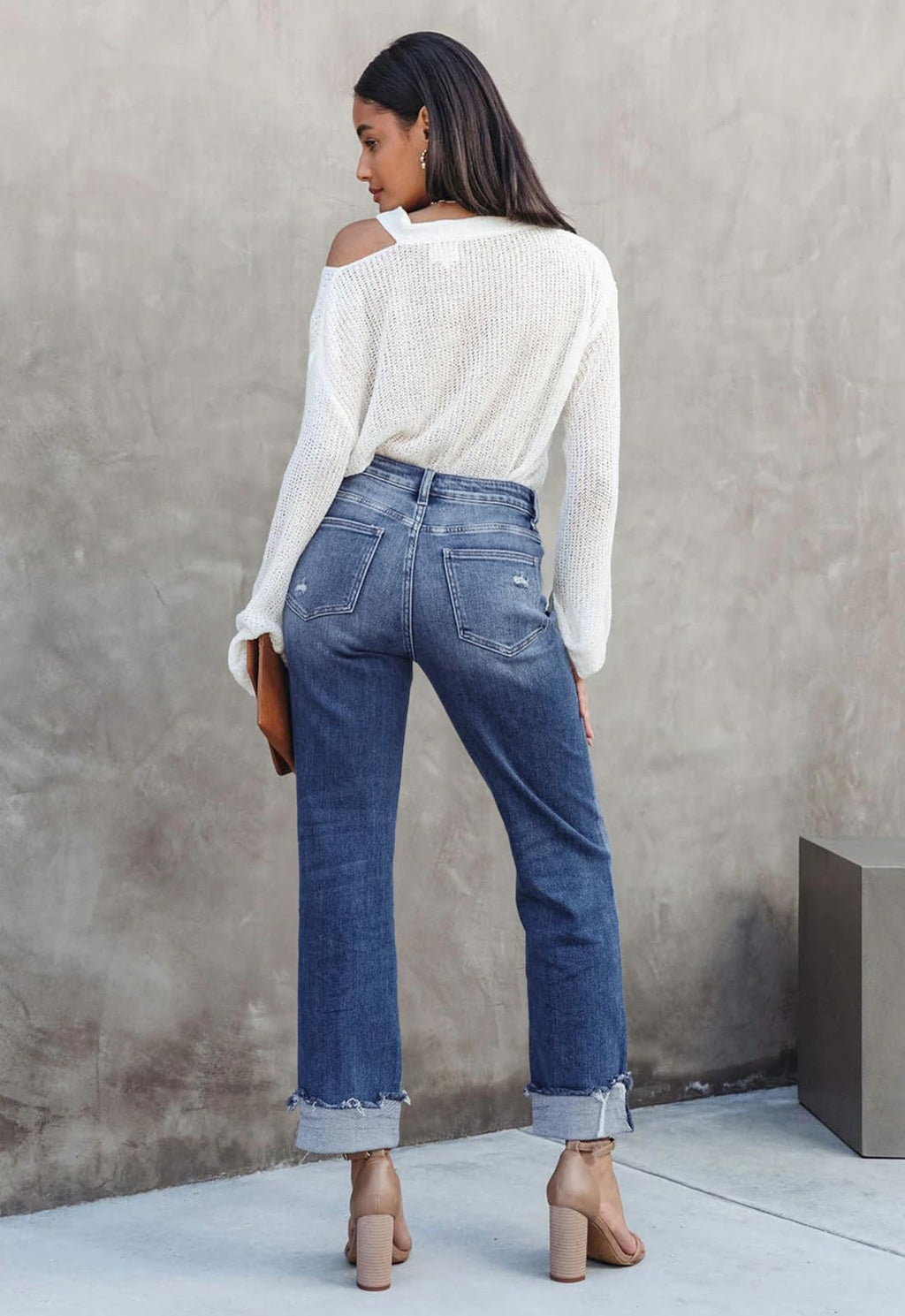 Metietila Jeans for Women Trendy High Waisted Corssover Boyfriend Jeans Distressed Stretchy Denim Pants