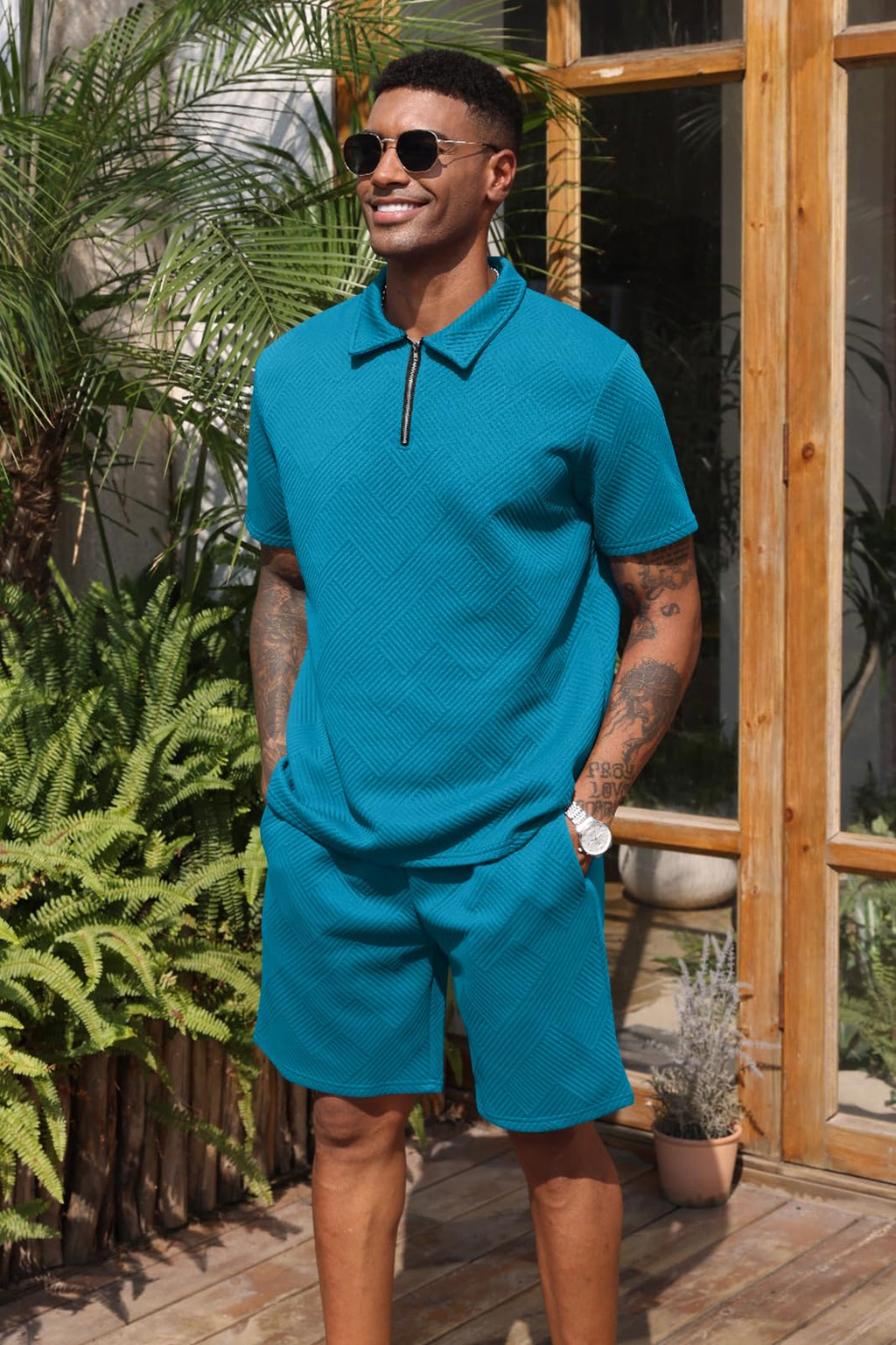 Aulemen Mens 2 Piece Zip Tracksuit Short Sleeve Set Summer Outfits for Men | Polo Shirt and Shorts Sets Activewear Short Set